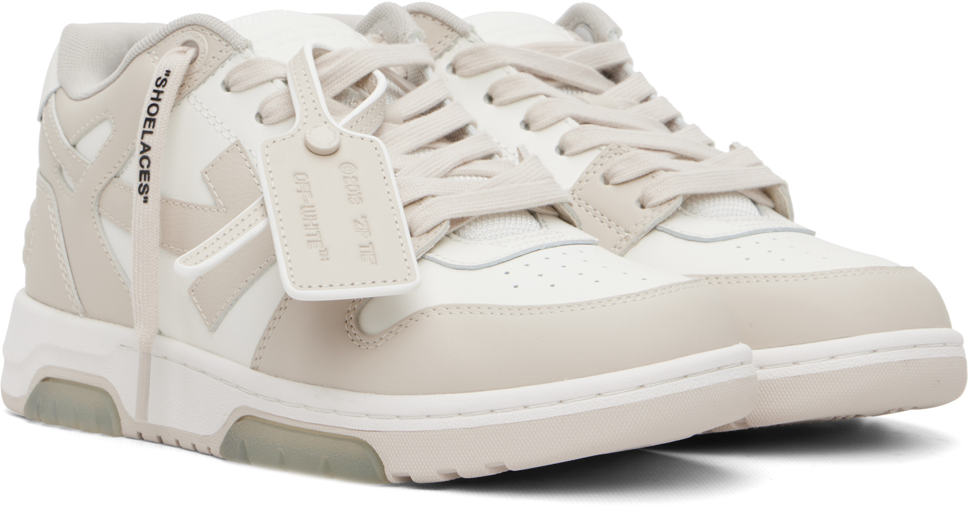 Off-White: Beige & White 'Out Of Office' Calf Leather Sneakers