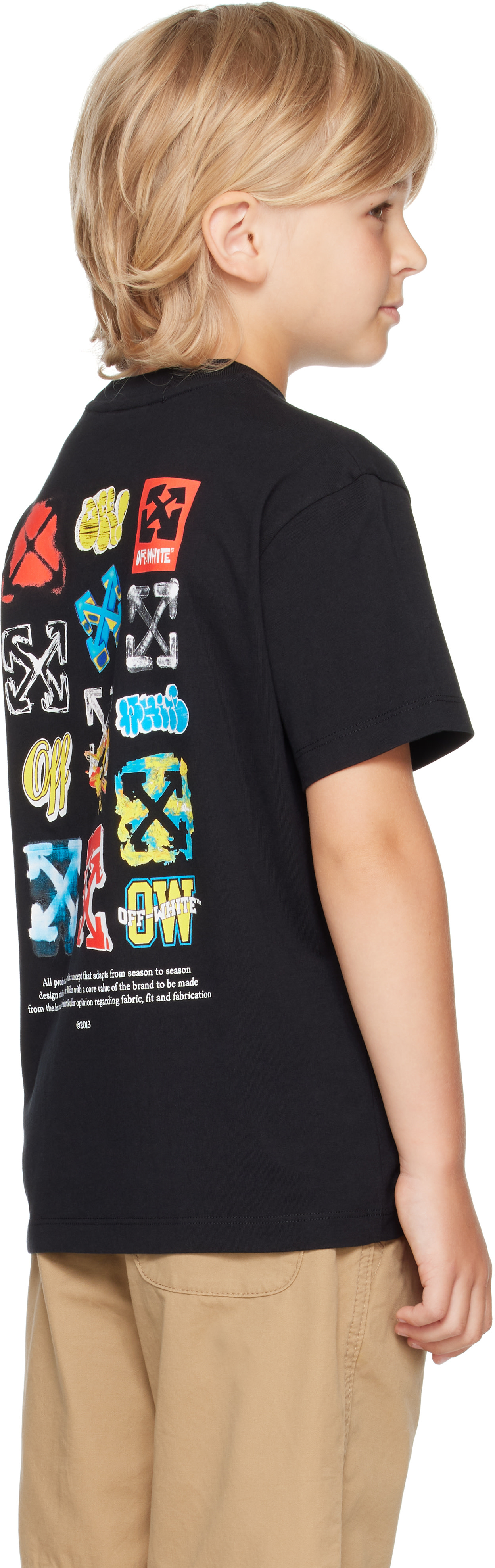 Off-White - 키즈 블랙 OW 멀티로고 티셔츠