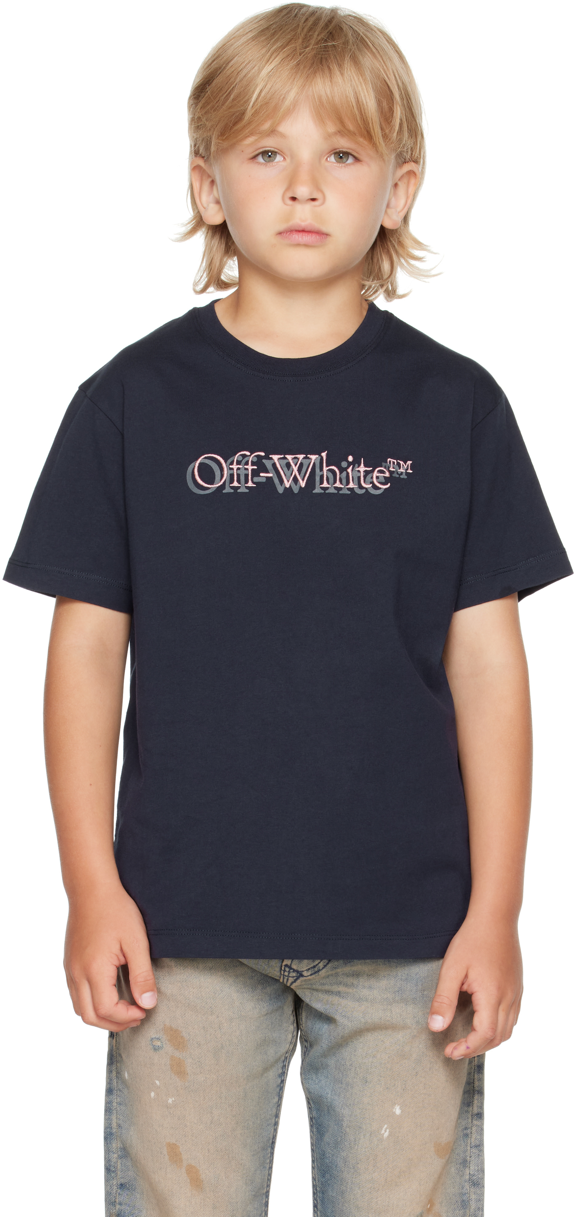 Off-White - 키즈 네이비 빅 부키시 섀도우 티셔츠