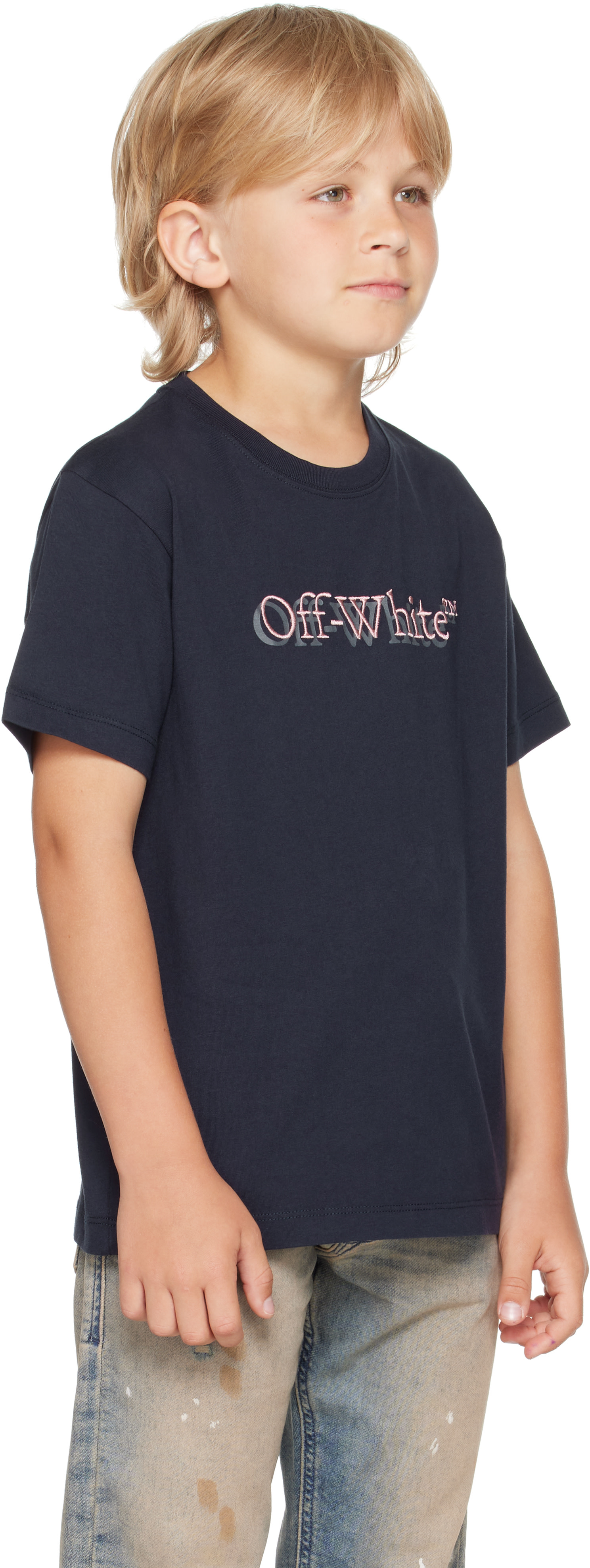 Off-White - 키즈 네이비 빅 부키시 섀도우 티셔츠