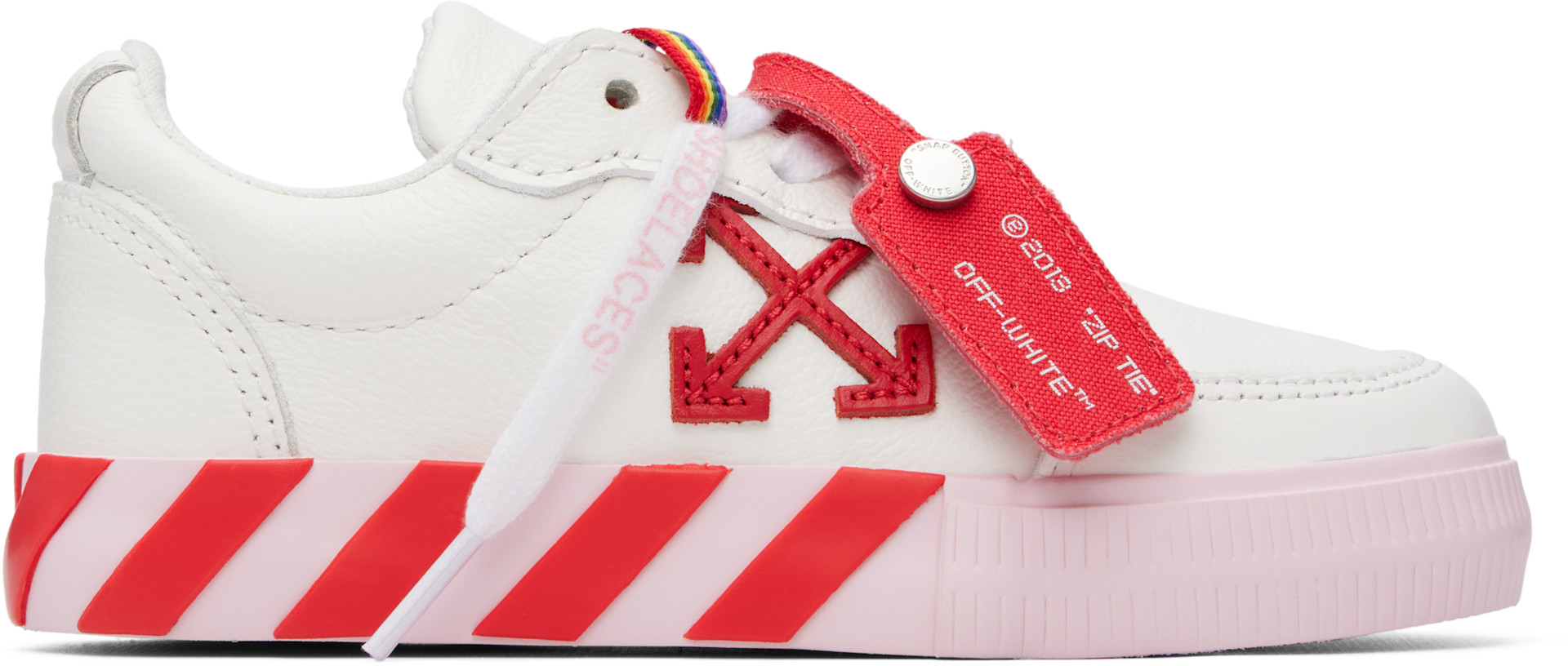 Off-White - 키즈 화이트 벌커나이즈 가죽 로우탑 스니커즈