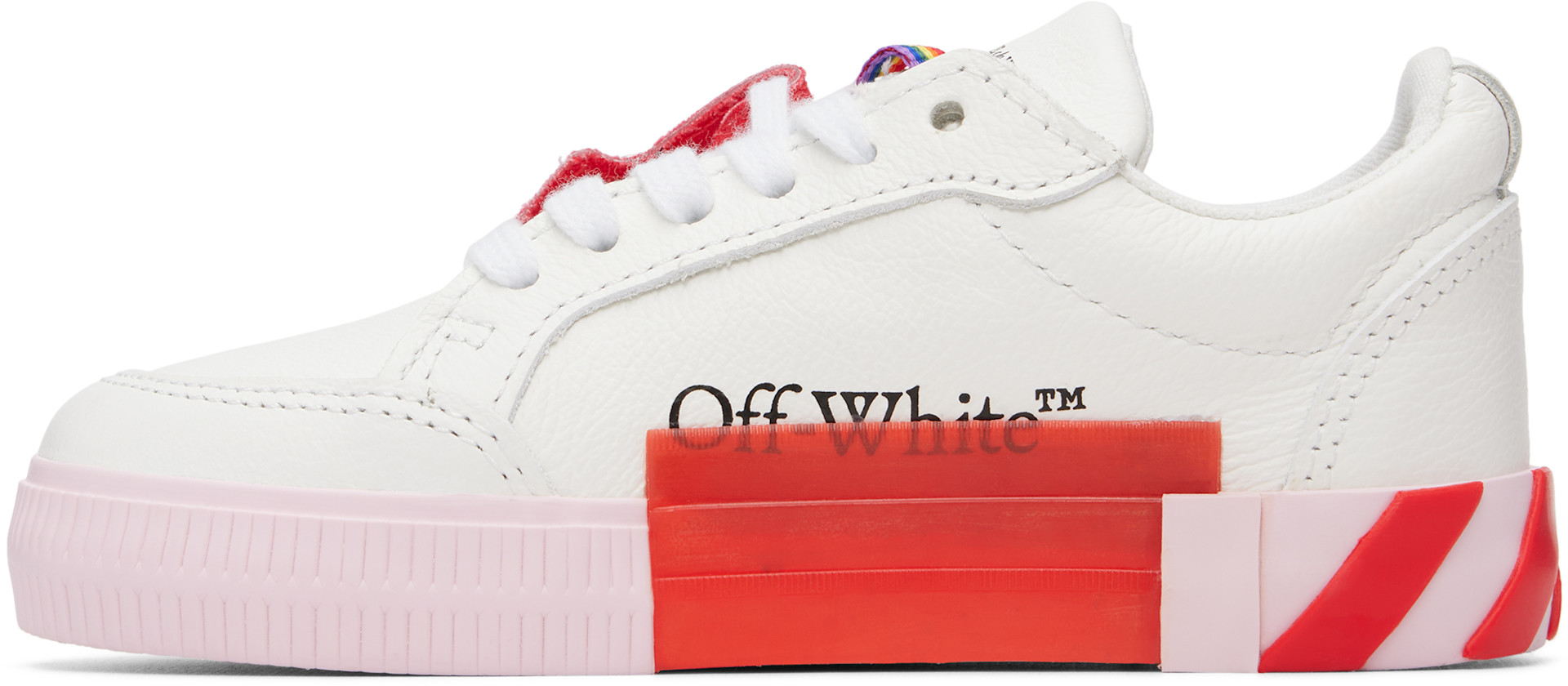 Off-White - 키즈 화이트 벌커나이즈 가죽 로우탑 스니커즈