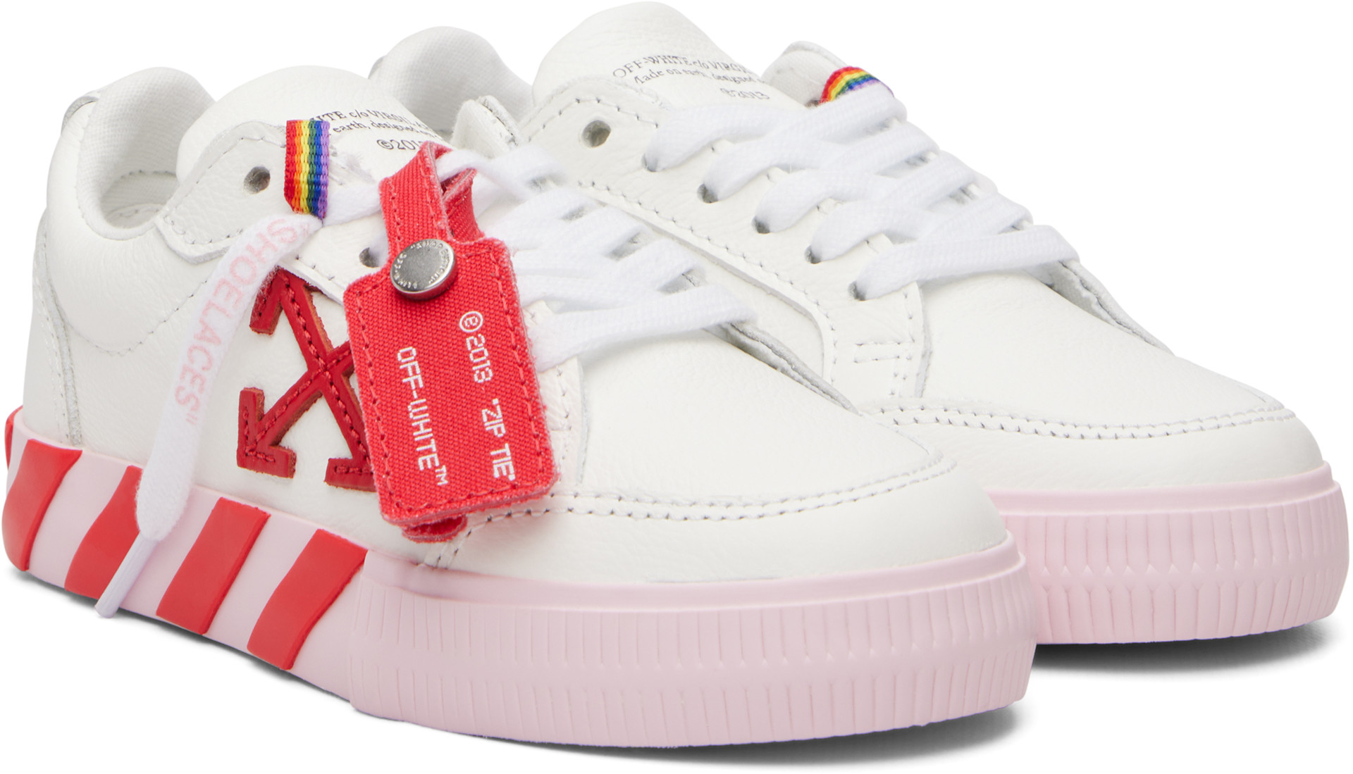 Off-White - 키즈 화이트 벌커나이즈 가죽 로우탑 스니커즈