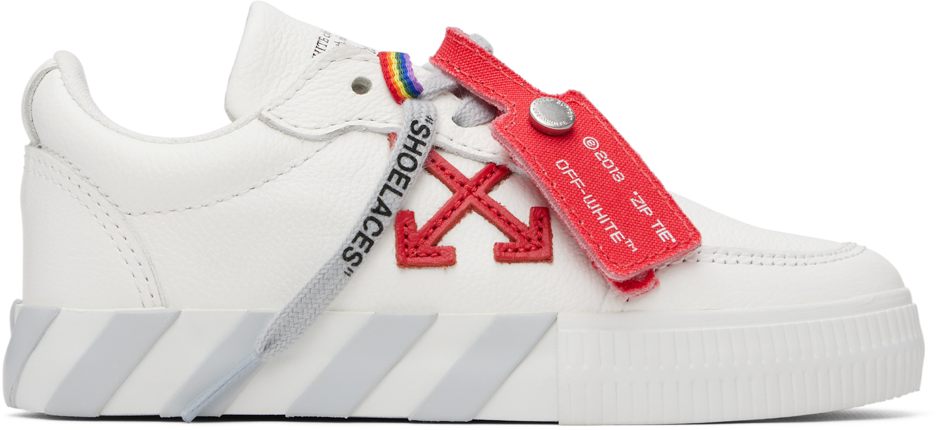 Off-White - 키즈 화이트 벌커나이즈 가죽 로우탑 스니커즈