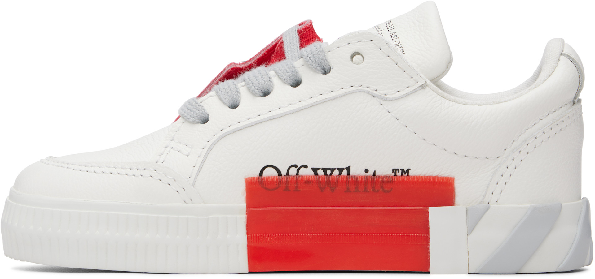 Off-White - 키즈 화이트 벌커나이즈 가죽 로우탑 스니커즈