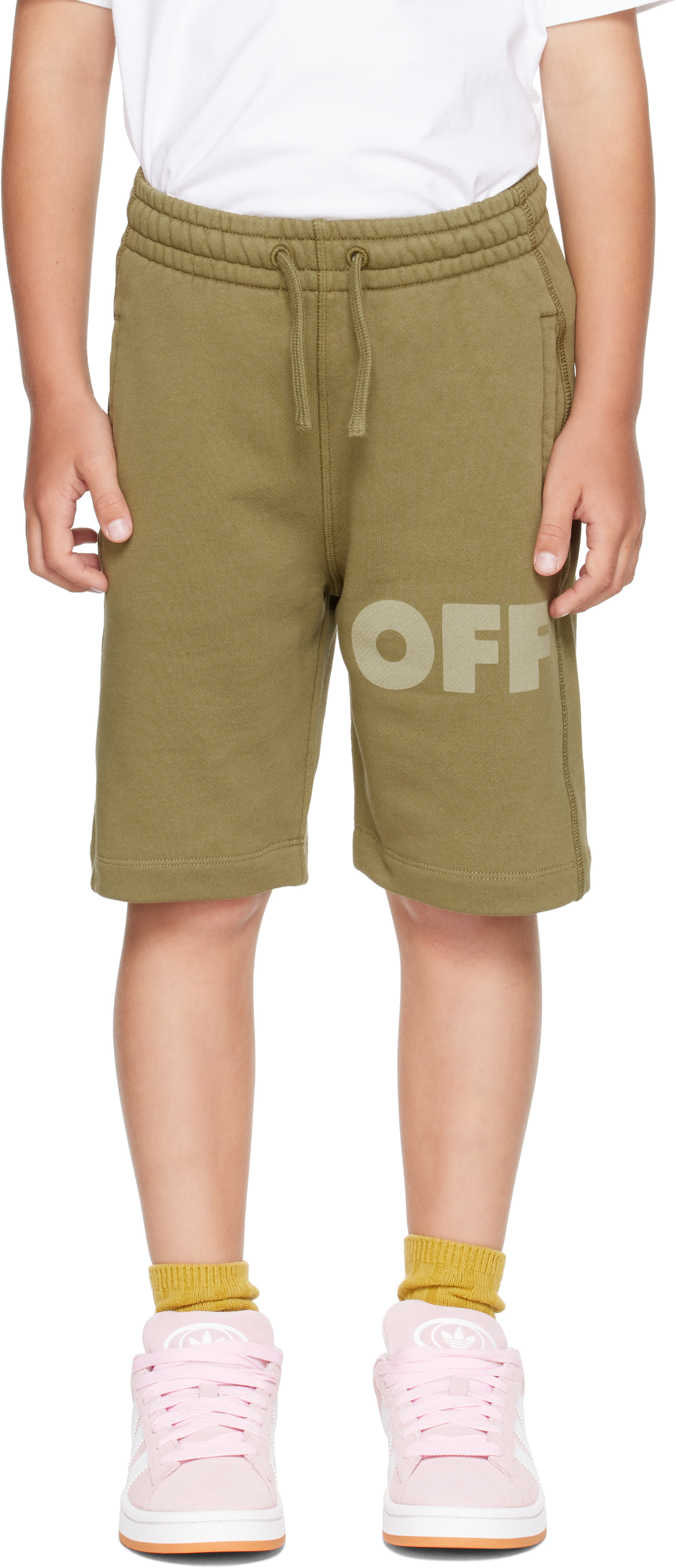 Off-White - 키즈 카키 가먼트다잉 스웨트쇼츠