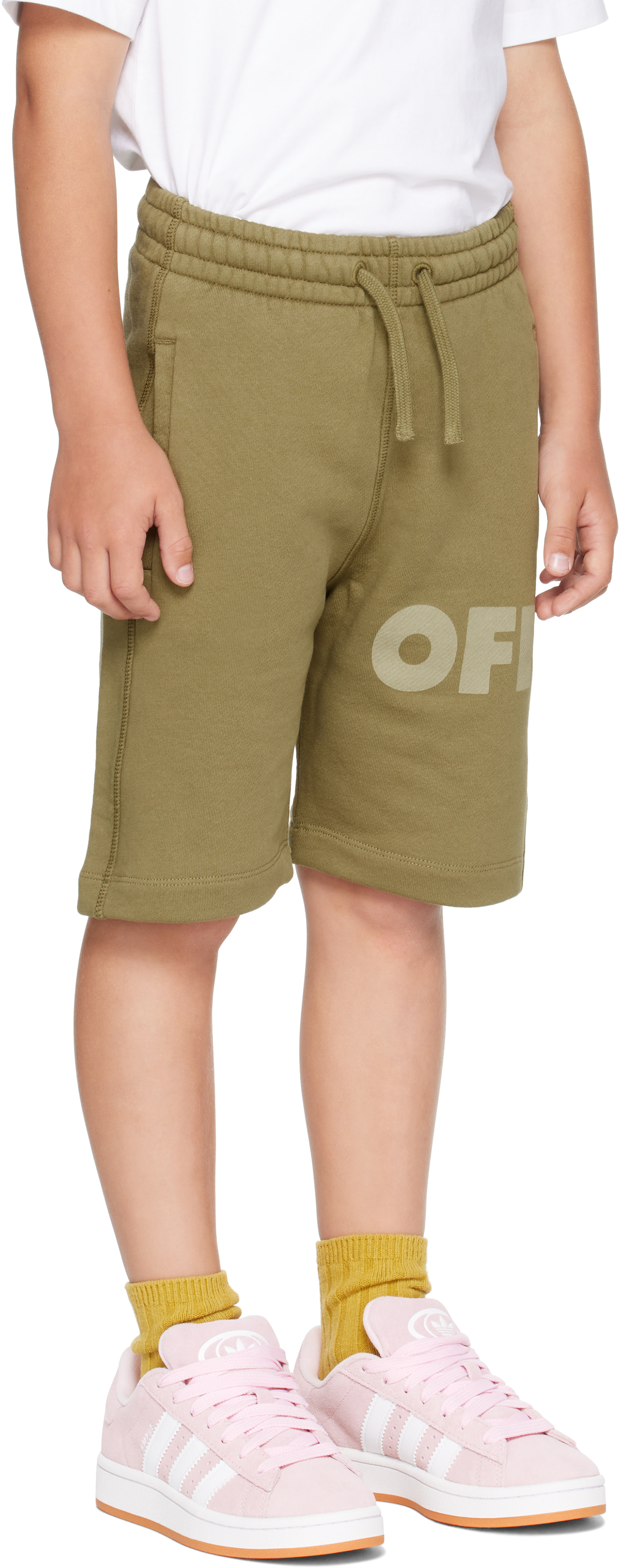 Off-White - 키즈 카키 가먼트다잉 스웨트쇼츠