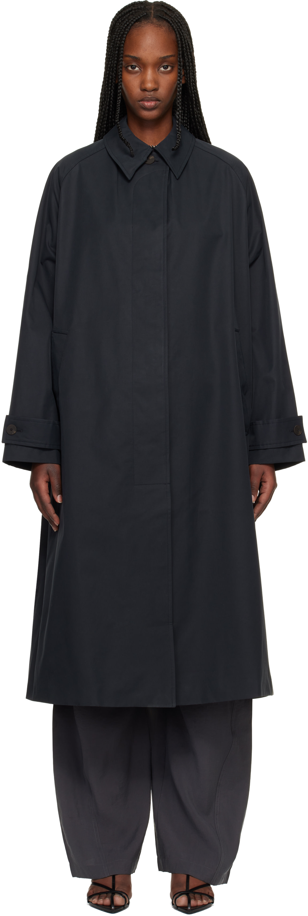 Studio Nicholson: Navy Holin Technical Cotton Trench Coat | SSENSE
