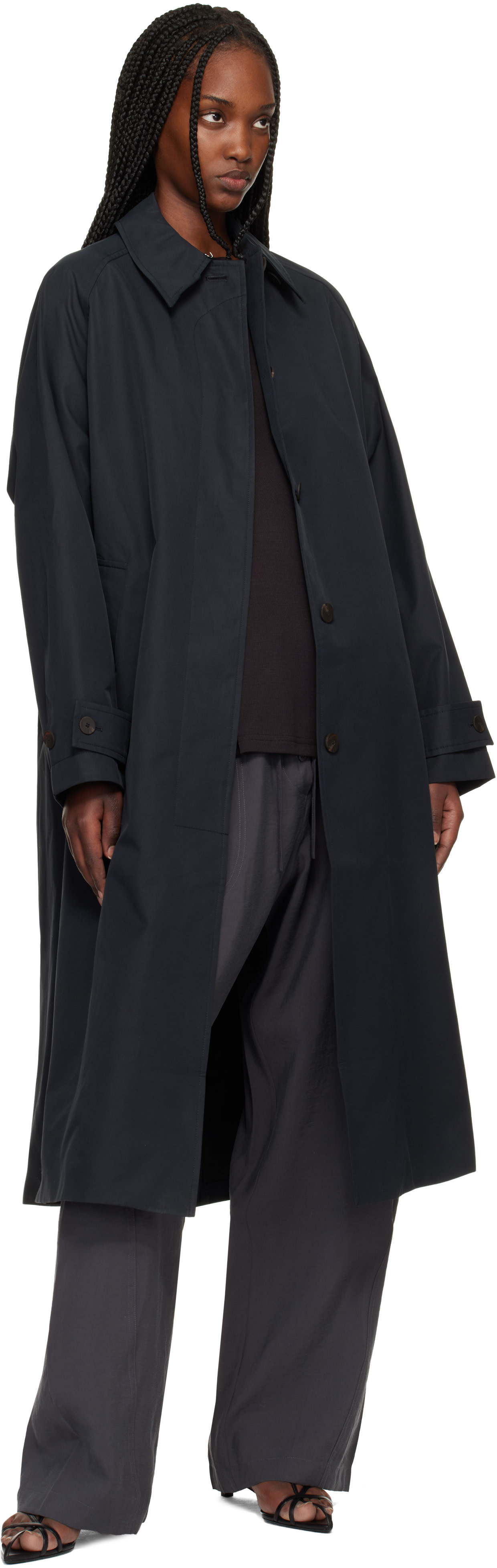 Studio Nicholson: Navy Holin Technical Cotton Trench Coat | SSENSE