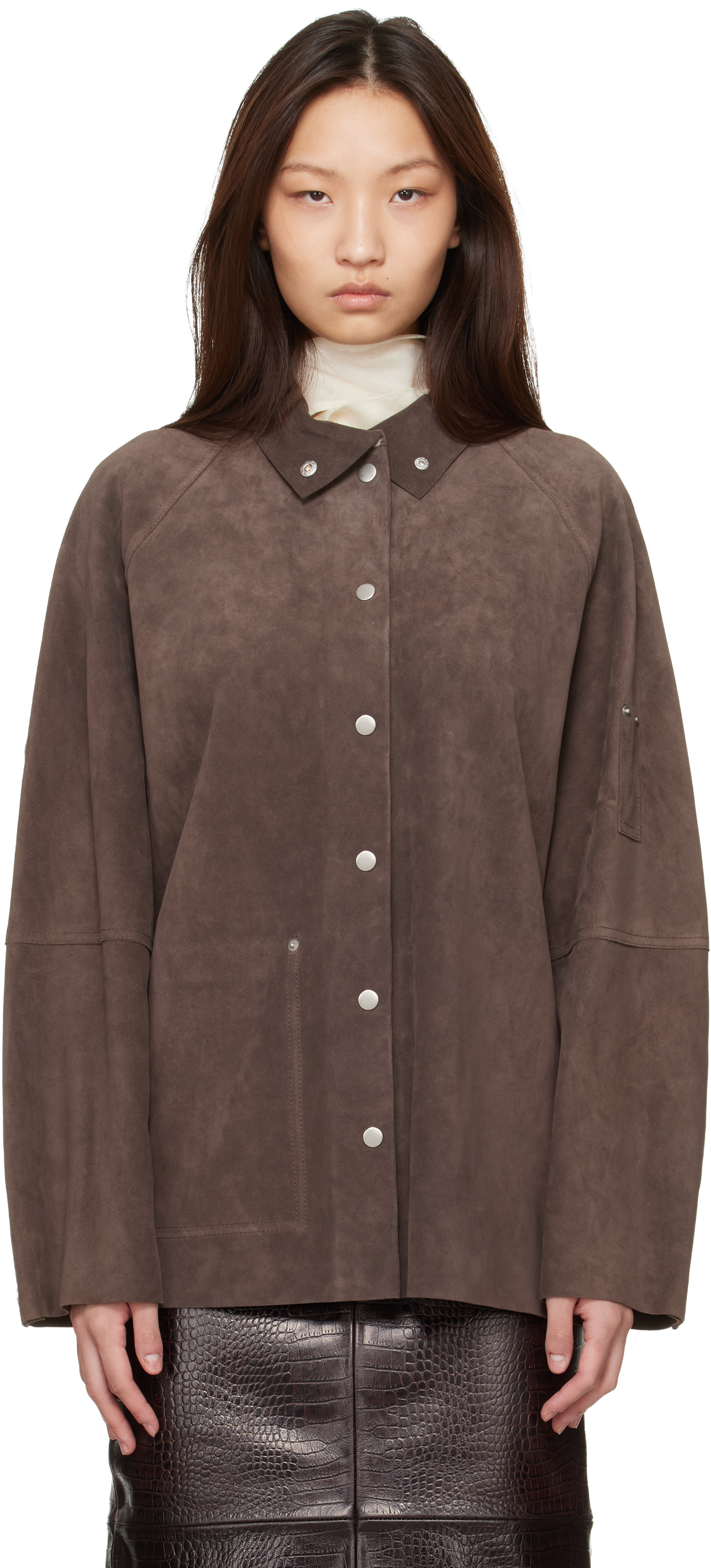 Studio Nicholson: Brown Dash Suede Jacket | SSENSE