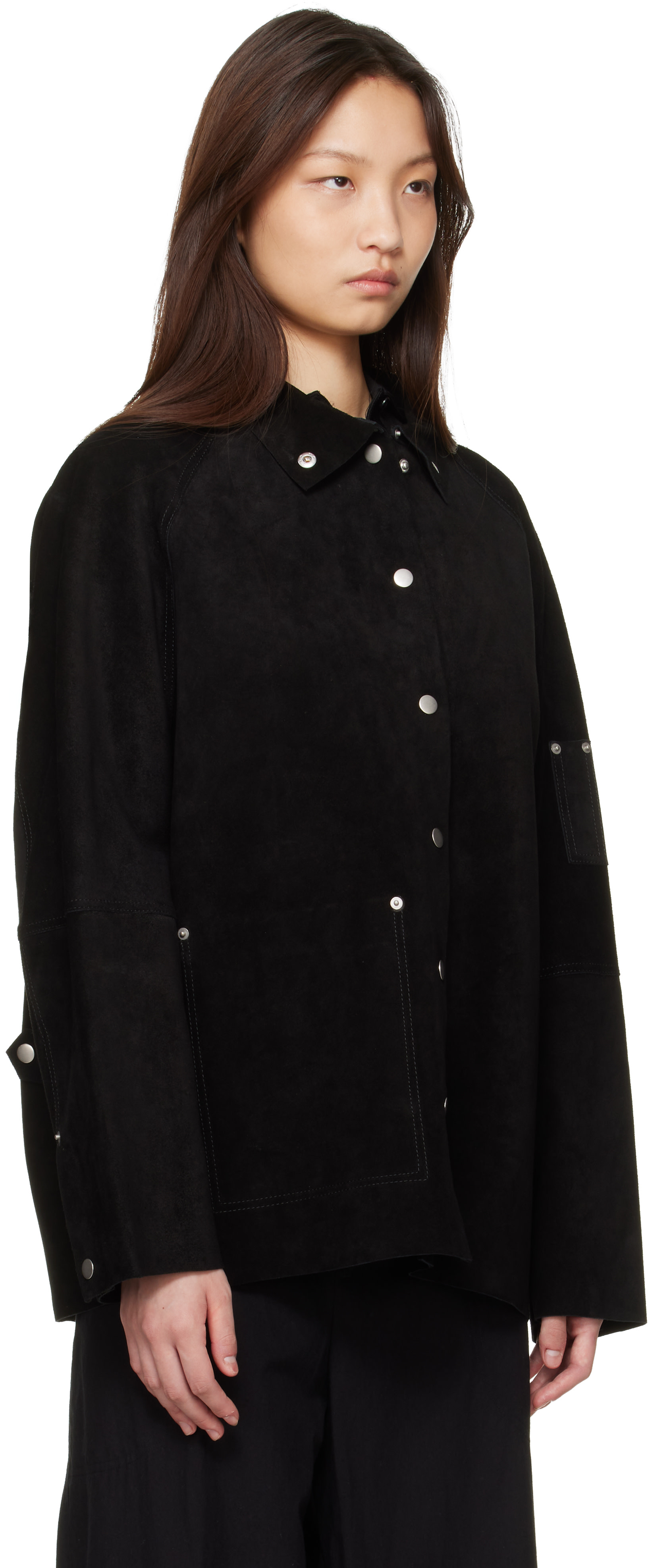 Studio Nicholson: Black Dash Suede Jacket | SSENSE
