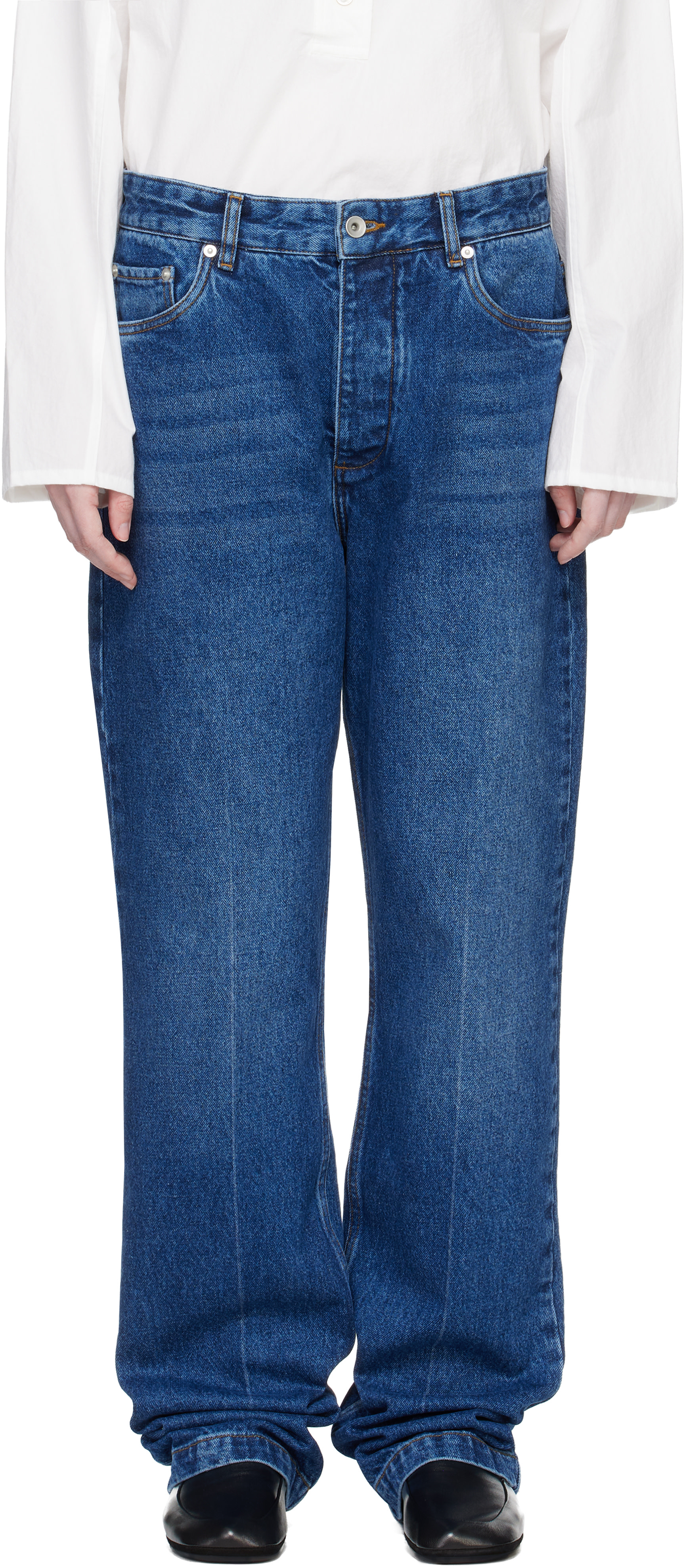 Studio Nicholson: Blue Barra Denim Jeans | SSENSE Studio Nicholson: Blue Barra Denim Jeans | SSENSE