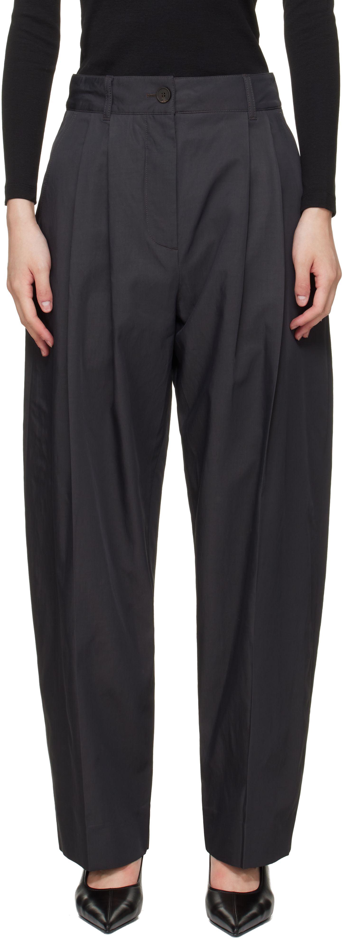 専用タグ付き studio nicholson acuna wool pant Studio Nicholson: Gray Acuna Trousers | SSENSE