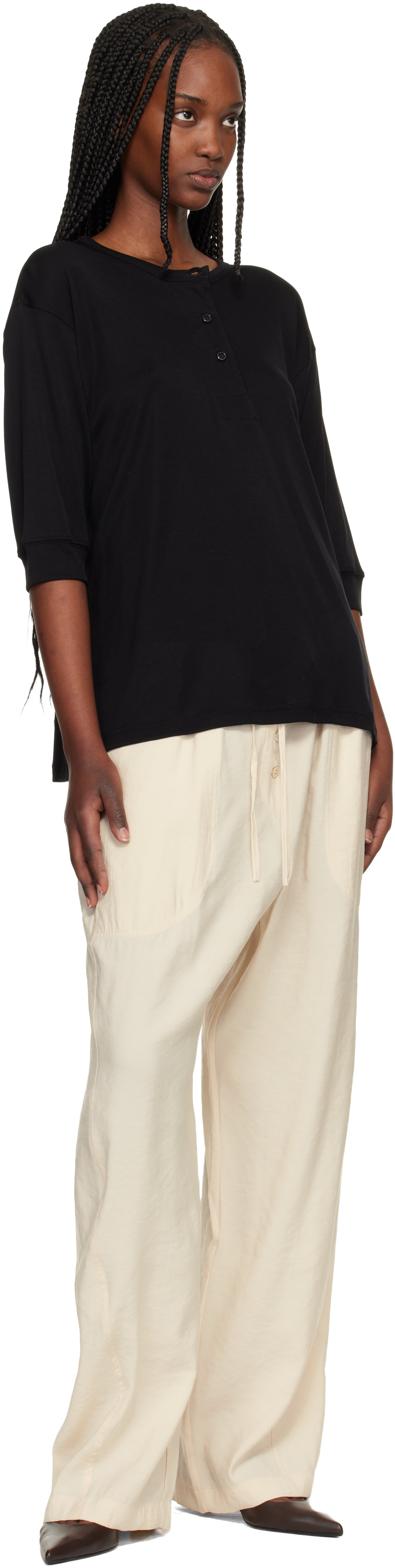 Studio Nicholson: Black Lorem Jersey Henley | SSENSE