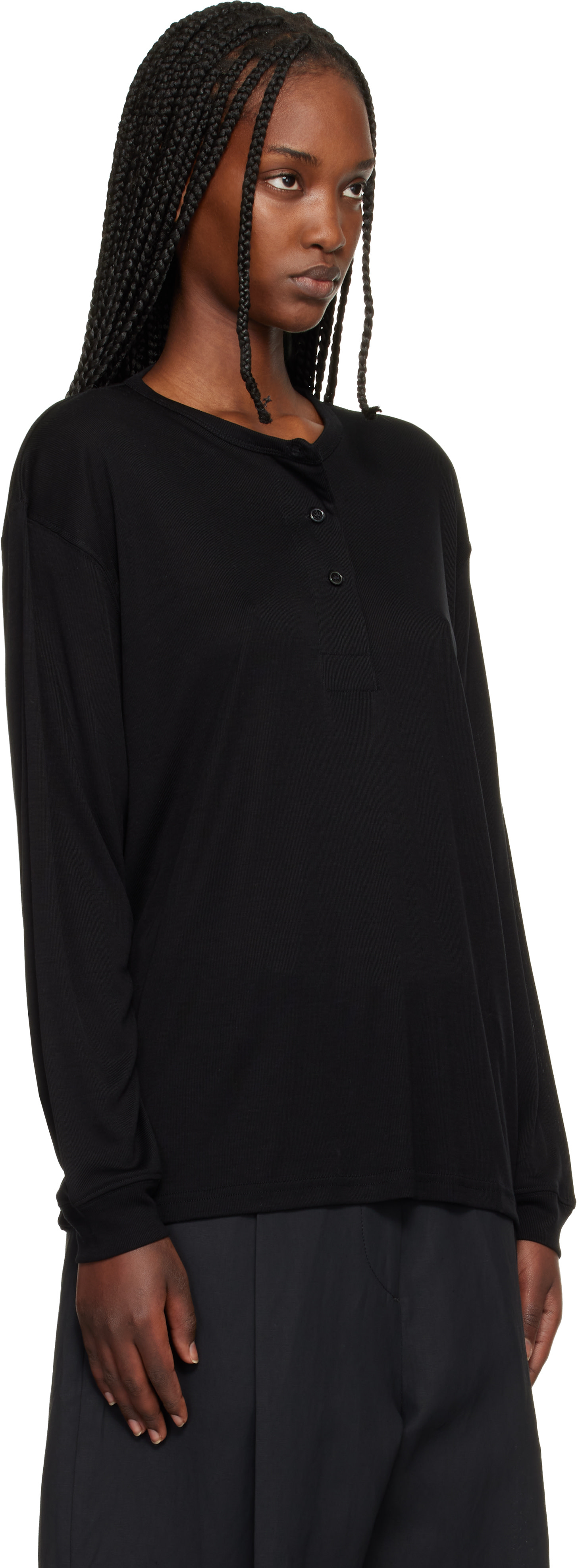 Studio Nicholson: ブラック Rutas Jersey ヘンリーネック Tシャツ