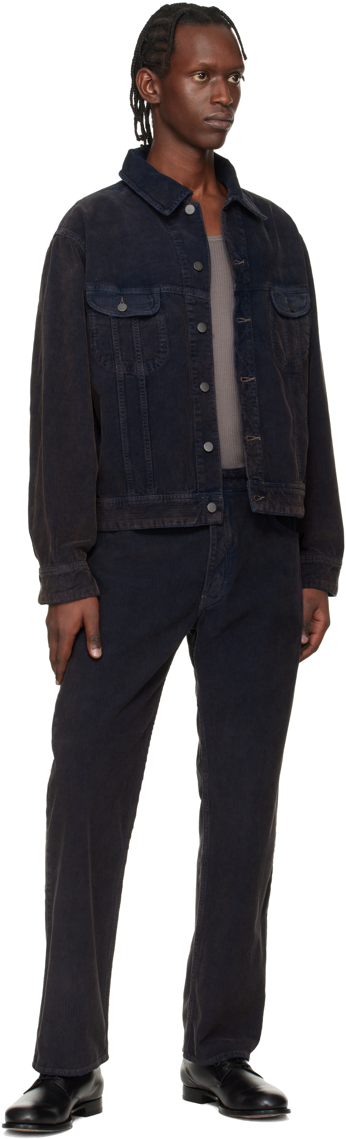 Studio Nicholson: Navy Aaron Levine Edition Derby Corduroy Jacket