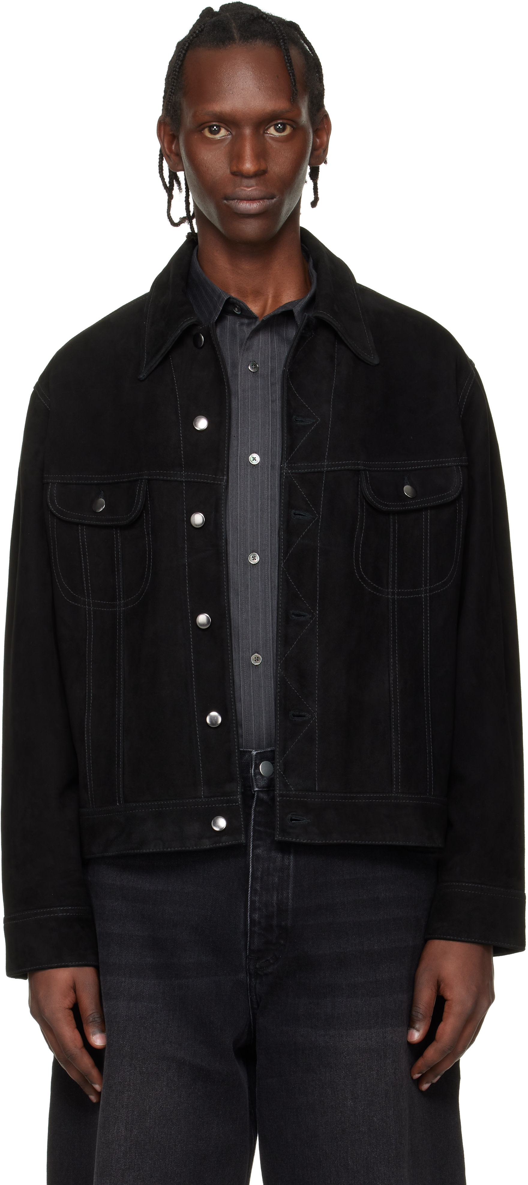 Studio Nicholson - Blouson Boston noir en suède