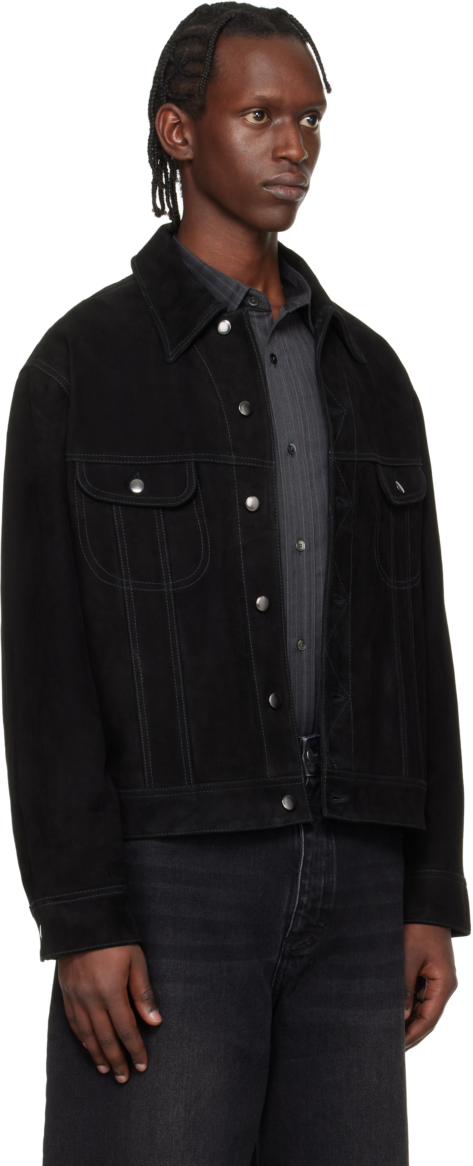 Studio Nicholson - Blouson Boston noir en suède
