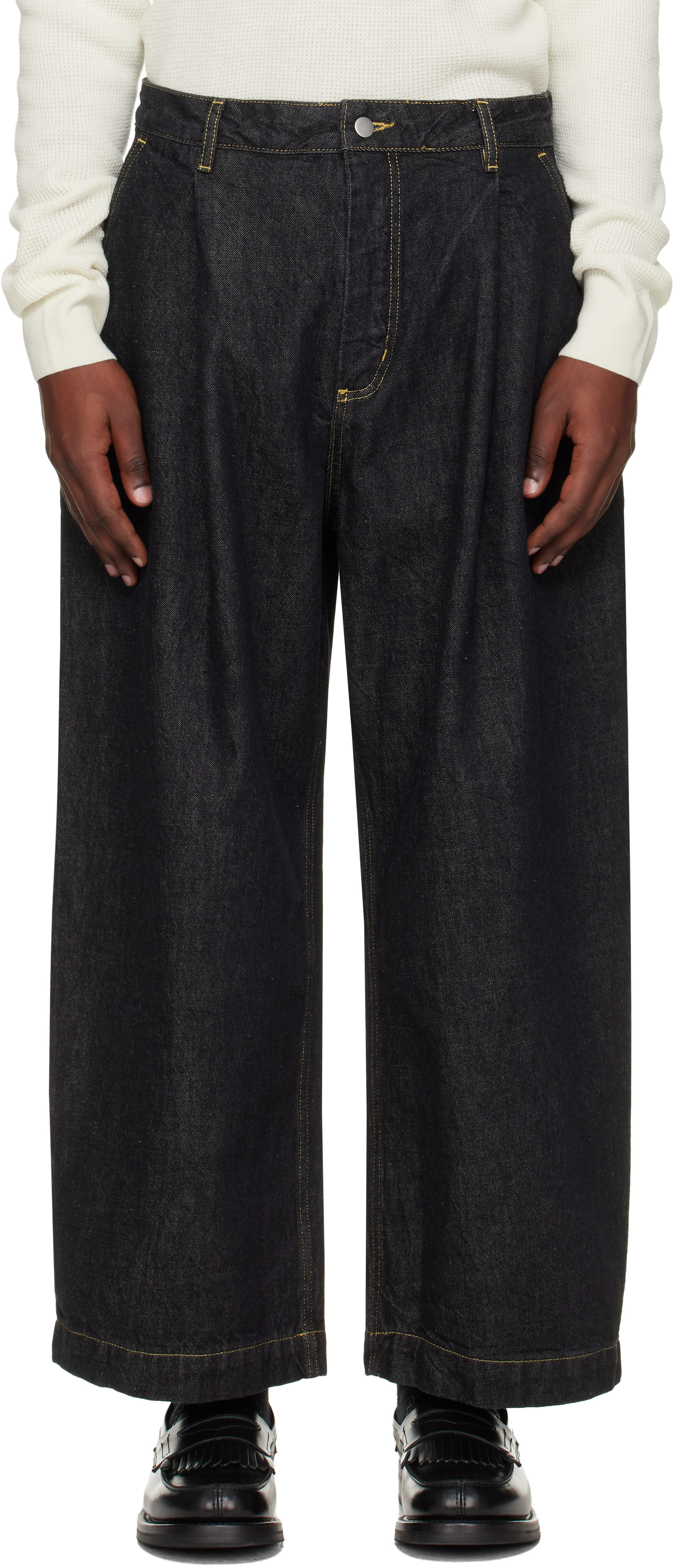 STUDIO NICHOLSON ブラックデニム Studio Nicholson: ブラック Puch Italian デニム ジーンズ | SSENSE 日本
