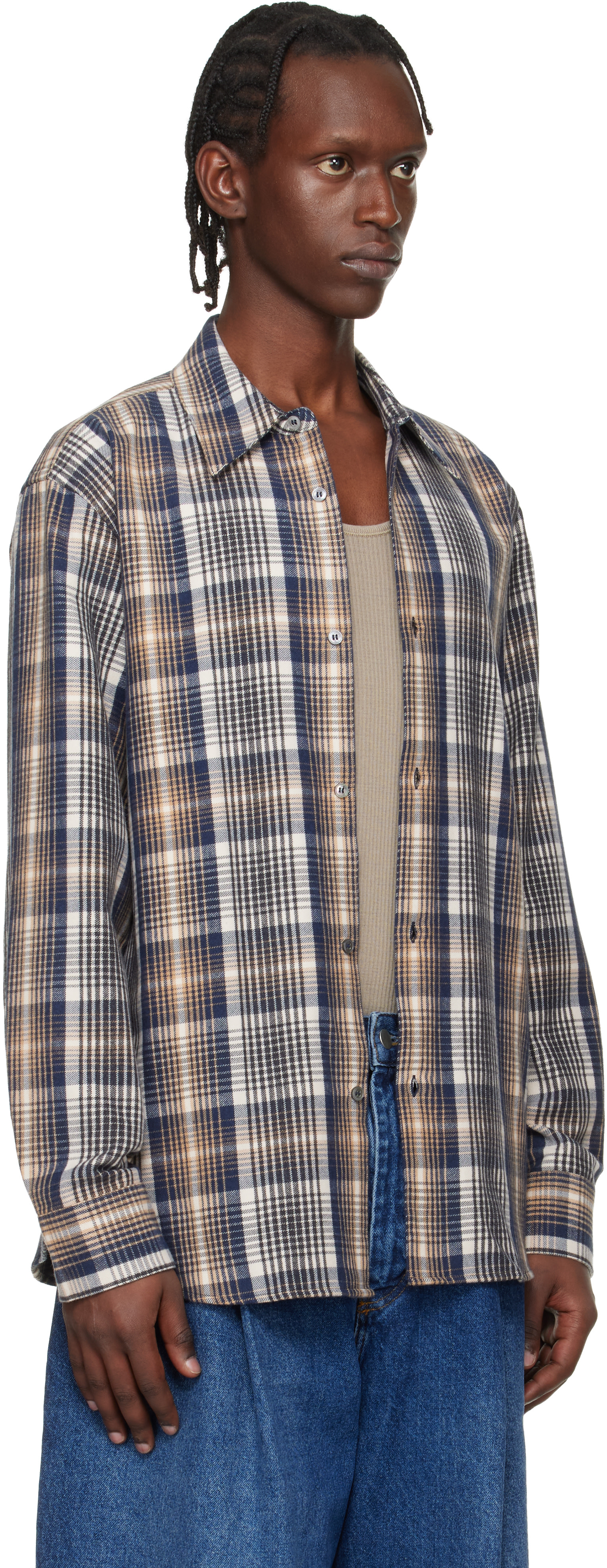 Studio Nicholson - Navy & Beige Aaron Levine Edition View Check Shirt