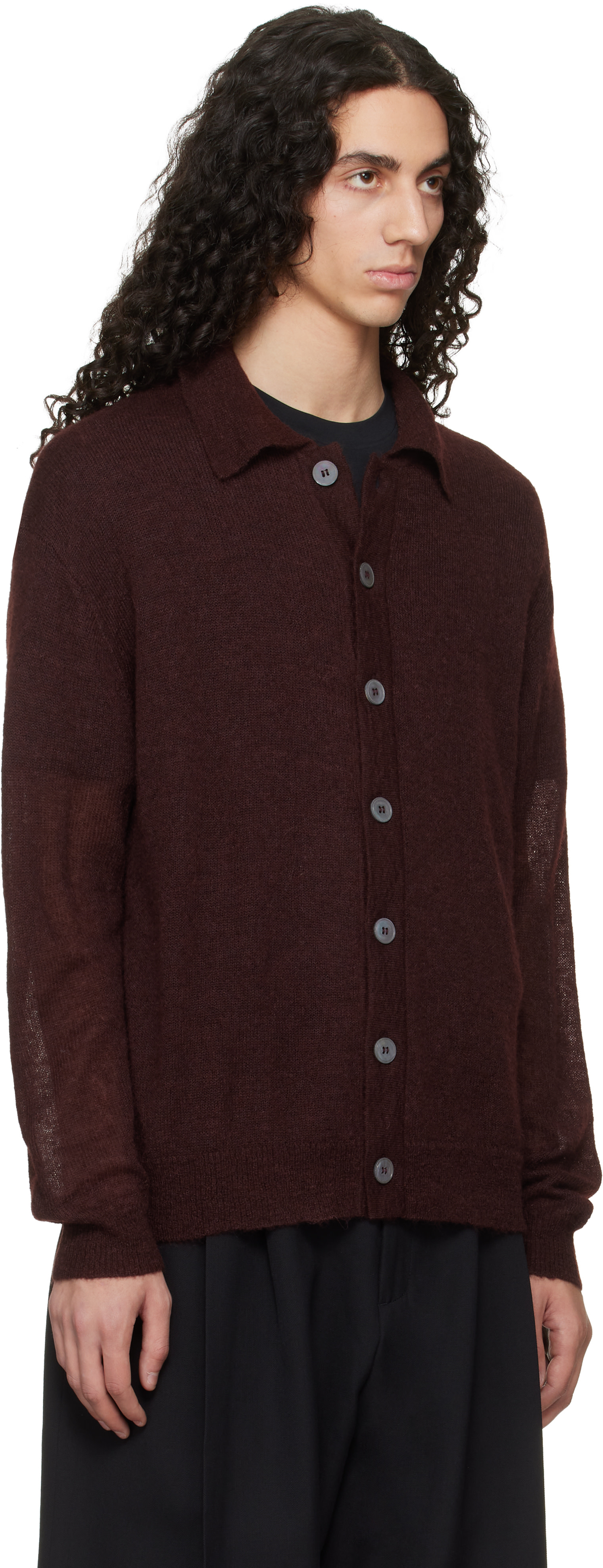 Studio Nicholson: Burgundy Hamto Kint Cardigan | SSENSE