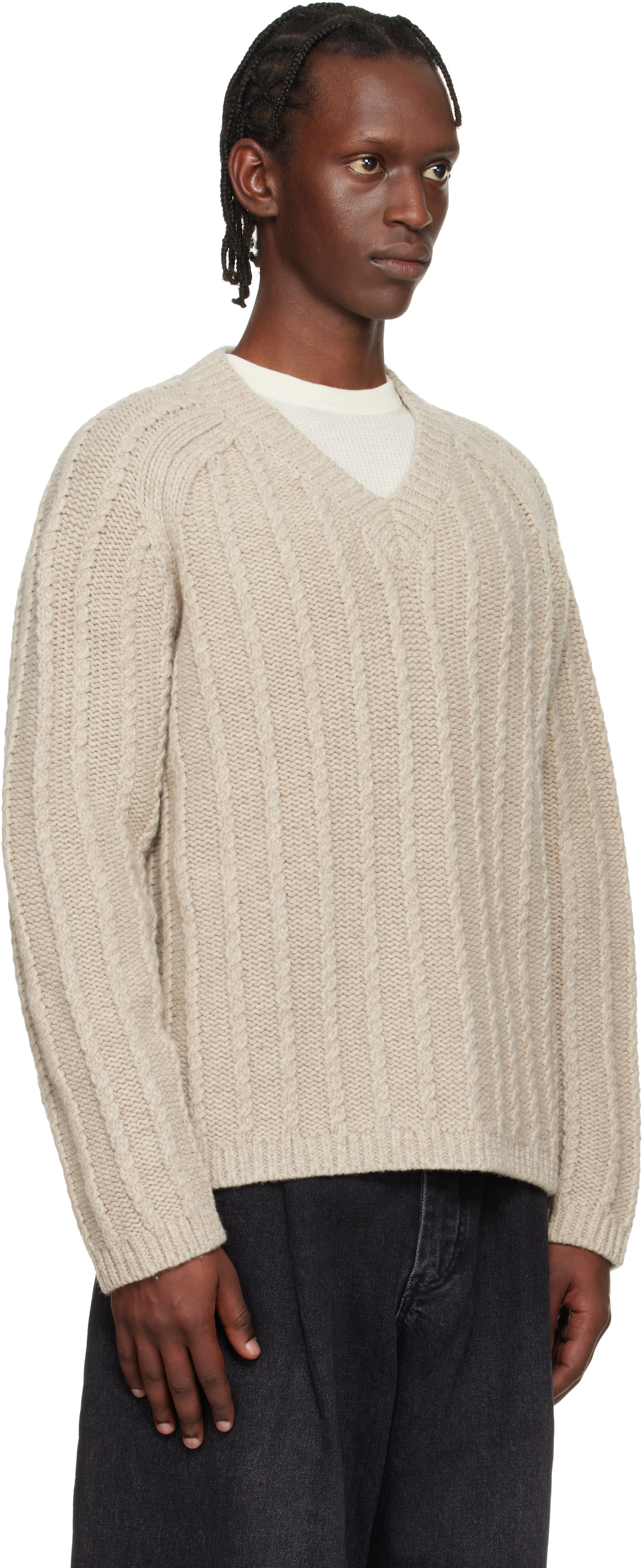 Studio Nicholson: Beige Sussex Knit Sweater | SSENSE United Kingdom