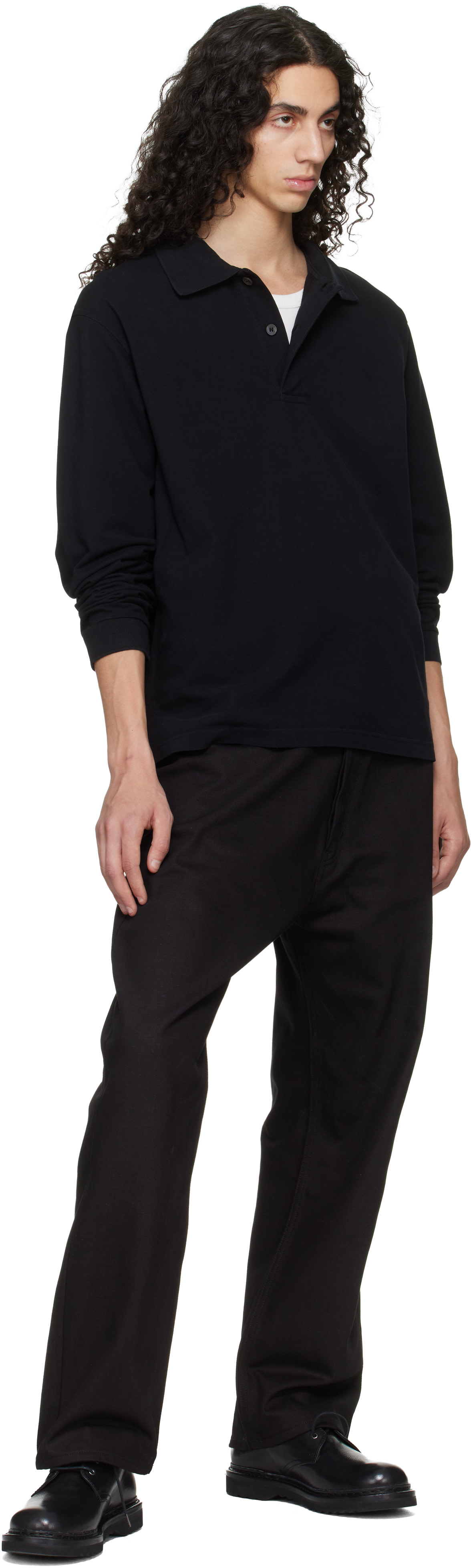 Studio Nicholson: Black Ozero Jersey Polo | SSENSE