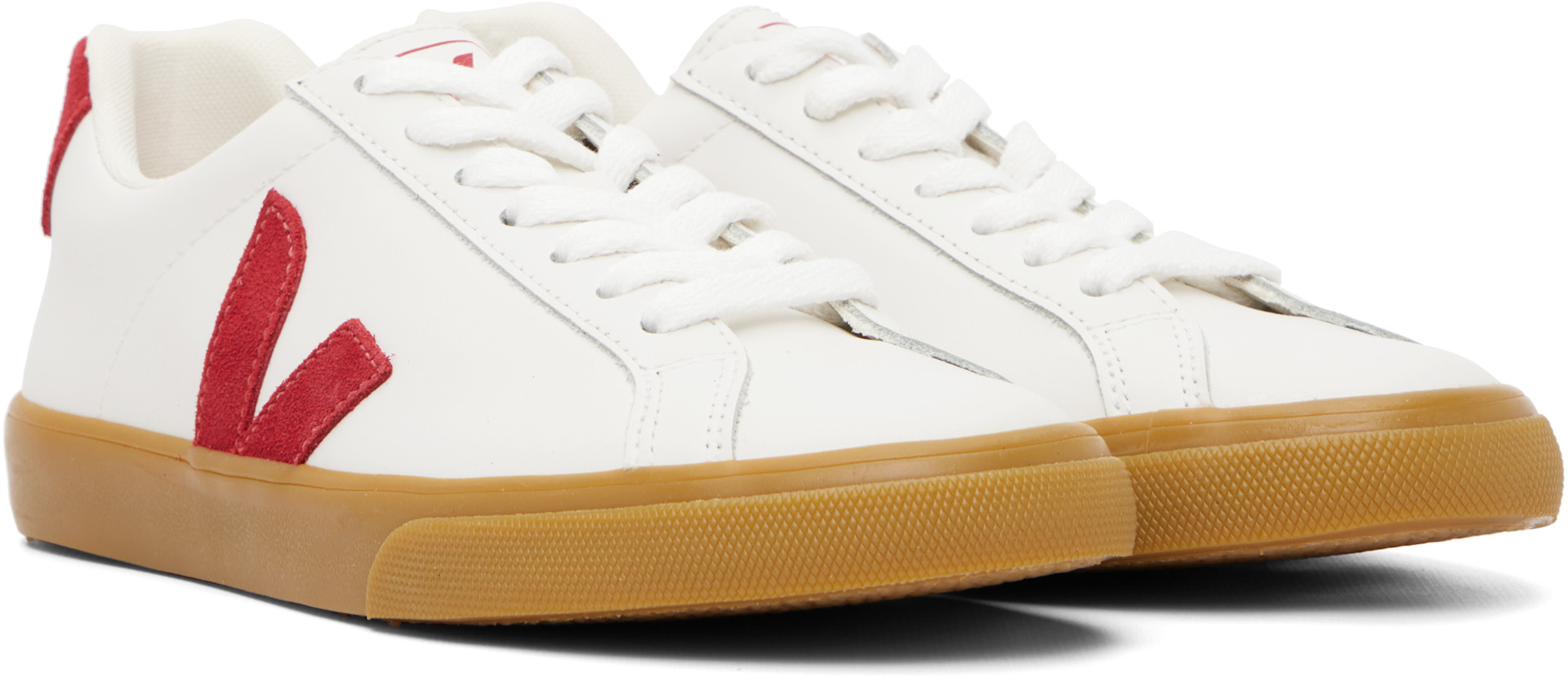 VEJA - Baskets Esplar blanc et rouge en cuir