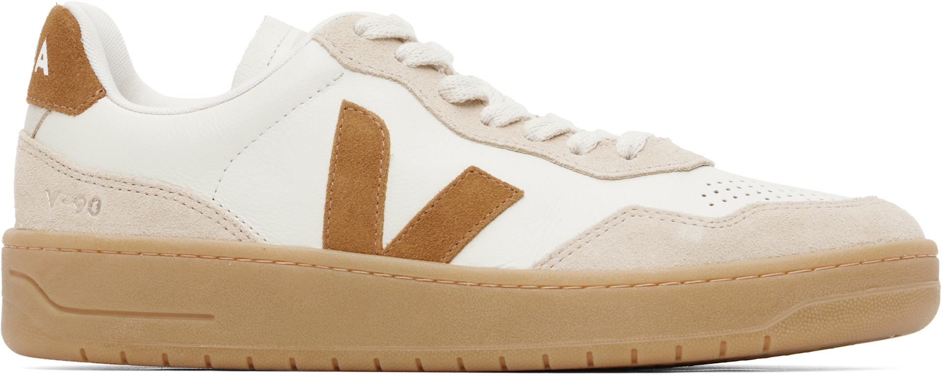 VEJA - Off-White & Tan V-90 Leather Sneakers