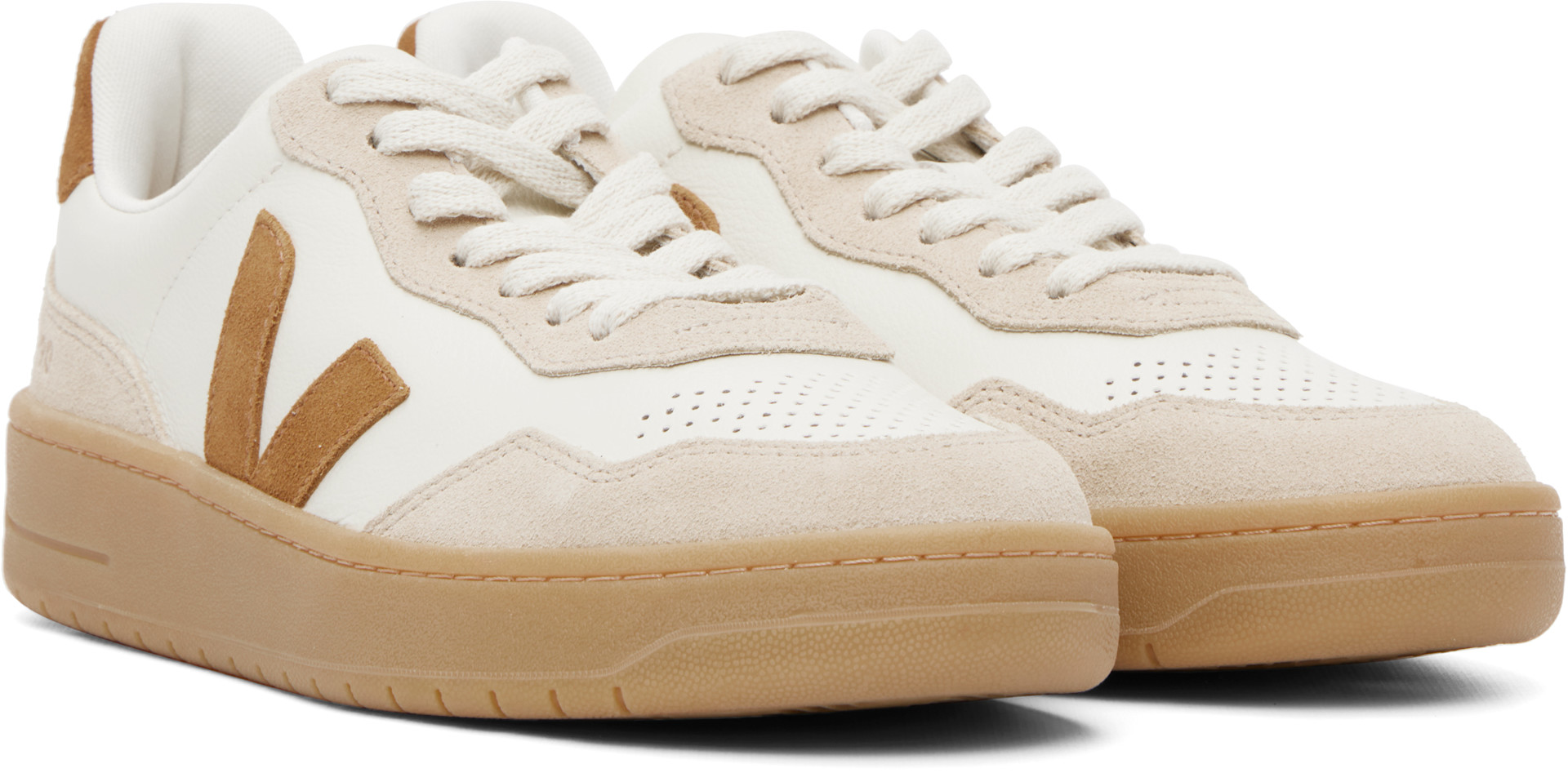 VEJA - Off-White & Tan V-90 Leather Sneakers
