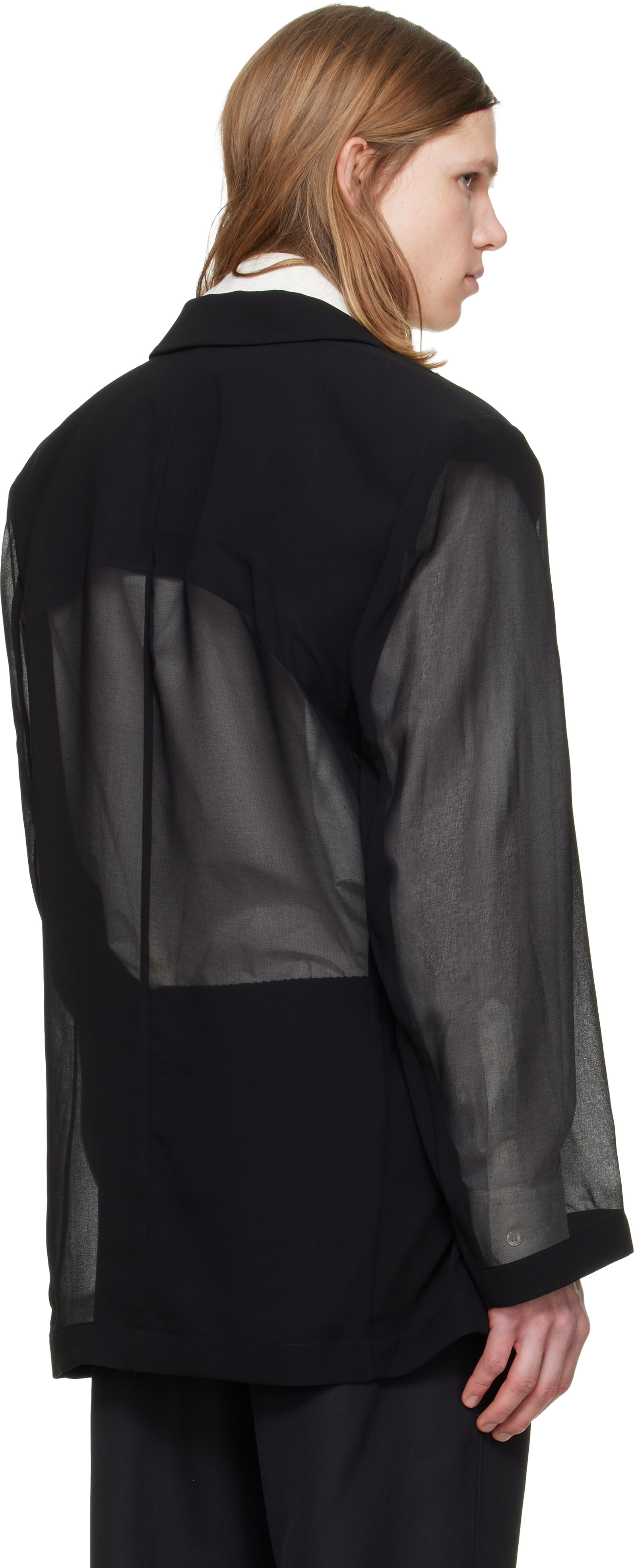 LGN Louis Gabriel Nouchi: ブラック 4-Button Double-Breasted Sheer