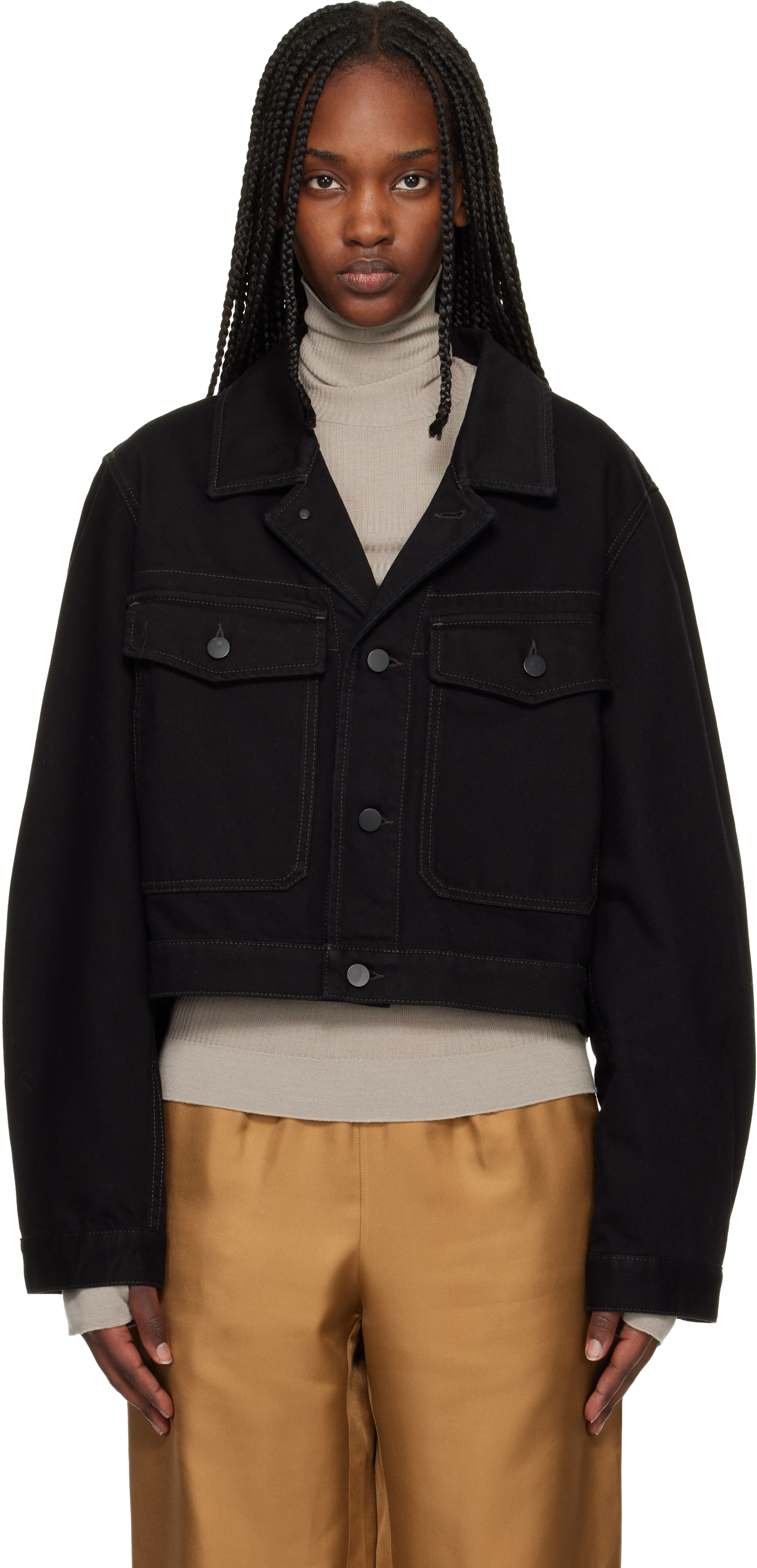 LEMAIRE - Blouson écourté noir en denim