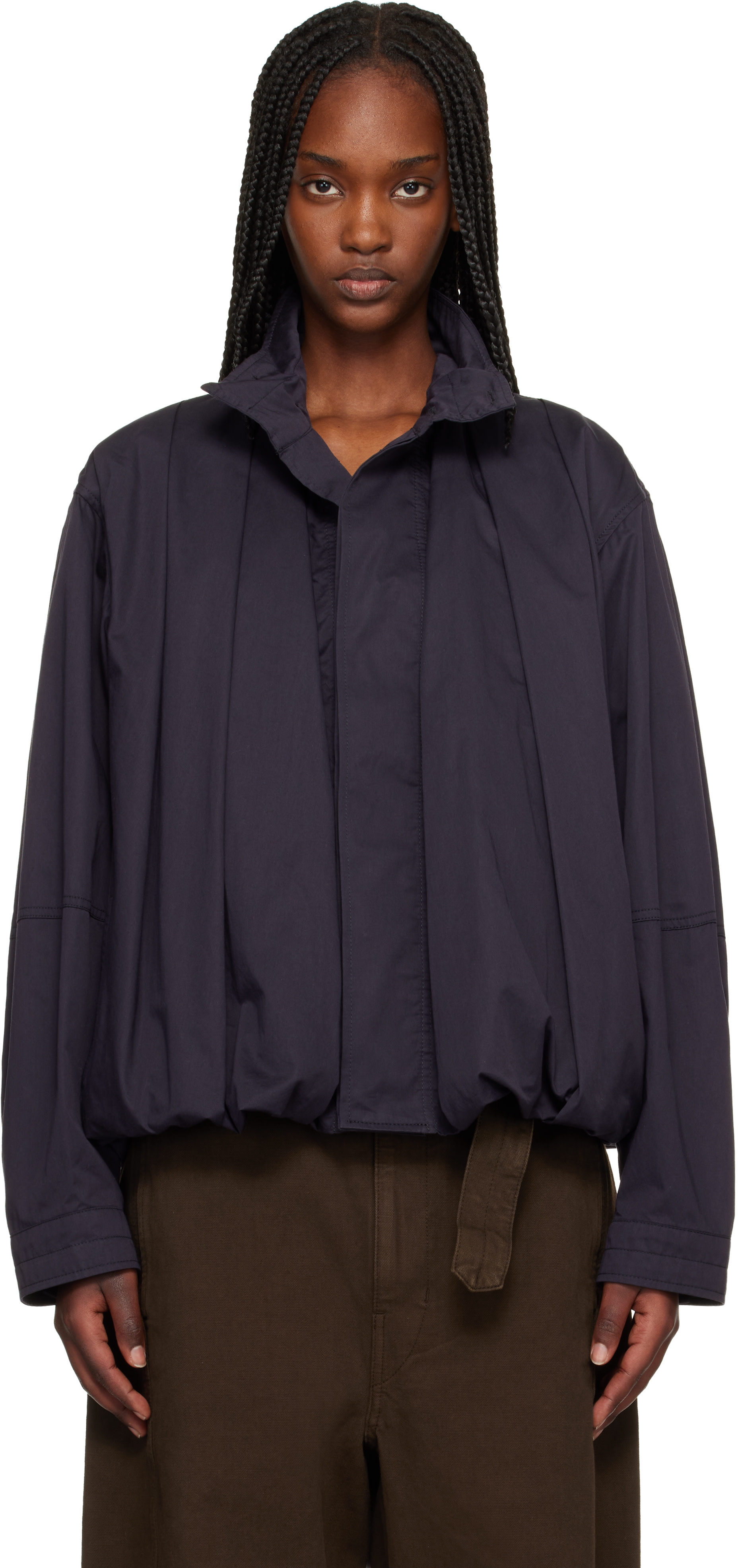 LEMAIRE: ネイビー Soft Pleated ブルゾン ボンバージャケット