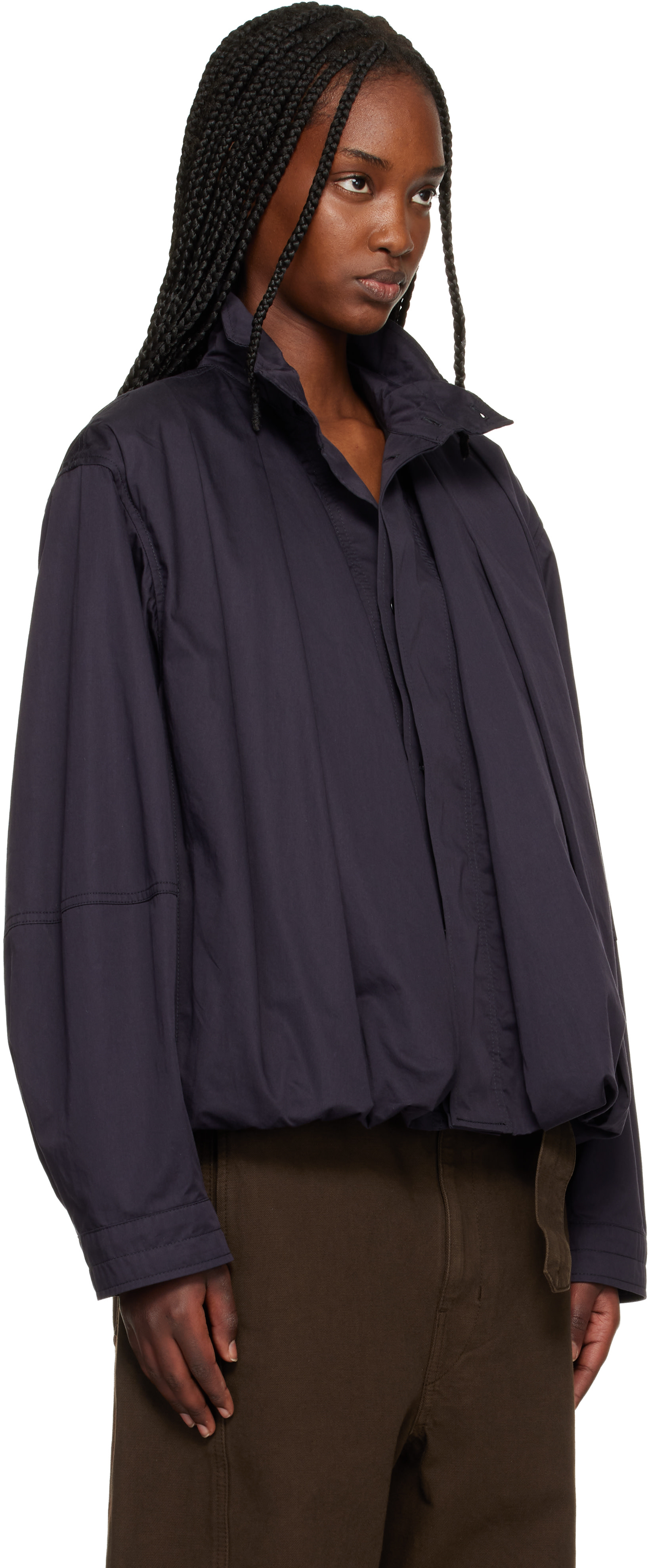 LEMAIRE: ネイビー Soft Pleated ブルゾン ボンバージャケット