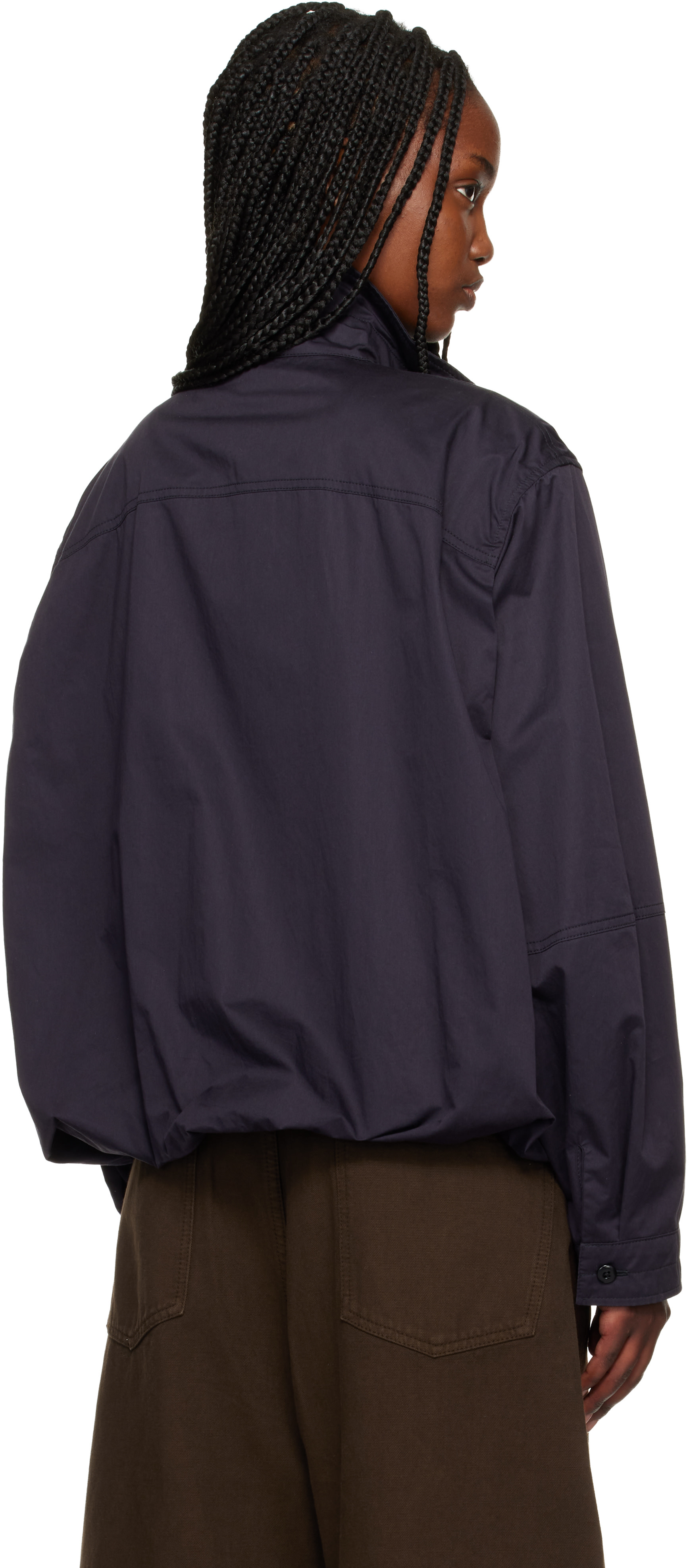 LEMAIRE: ネイビー Soft Pleated ブルゾン ボンバージャケット