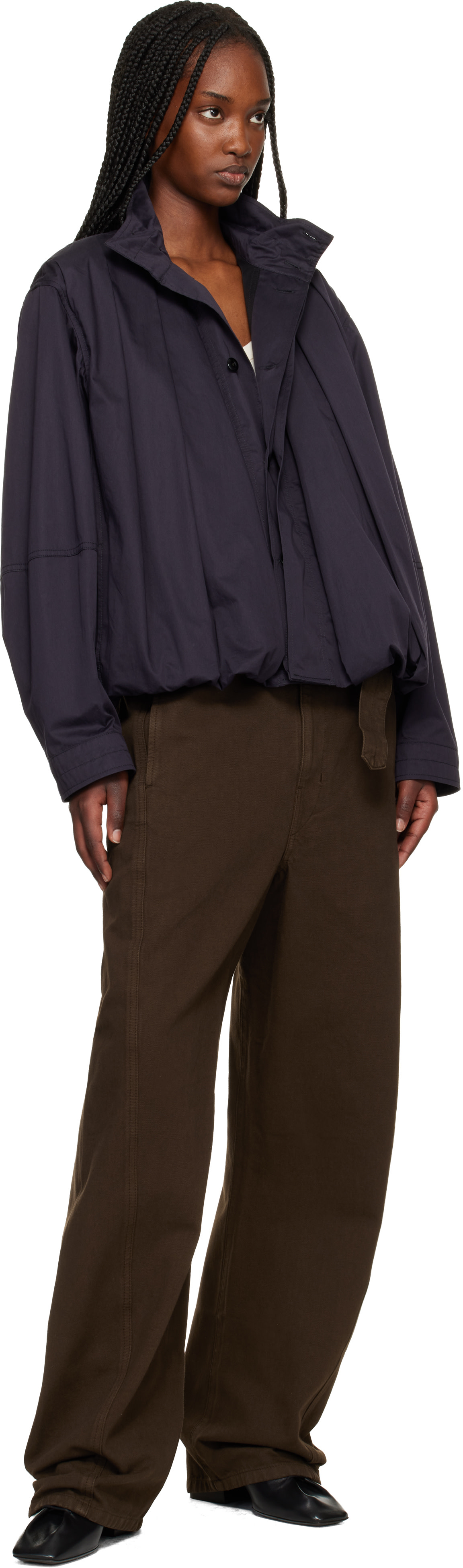 LEMAIRE: ネイビー Soft Pleated ブルゾン ボンバージャケット