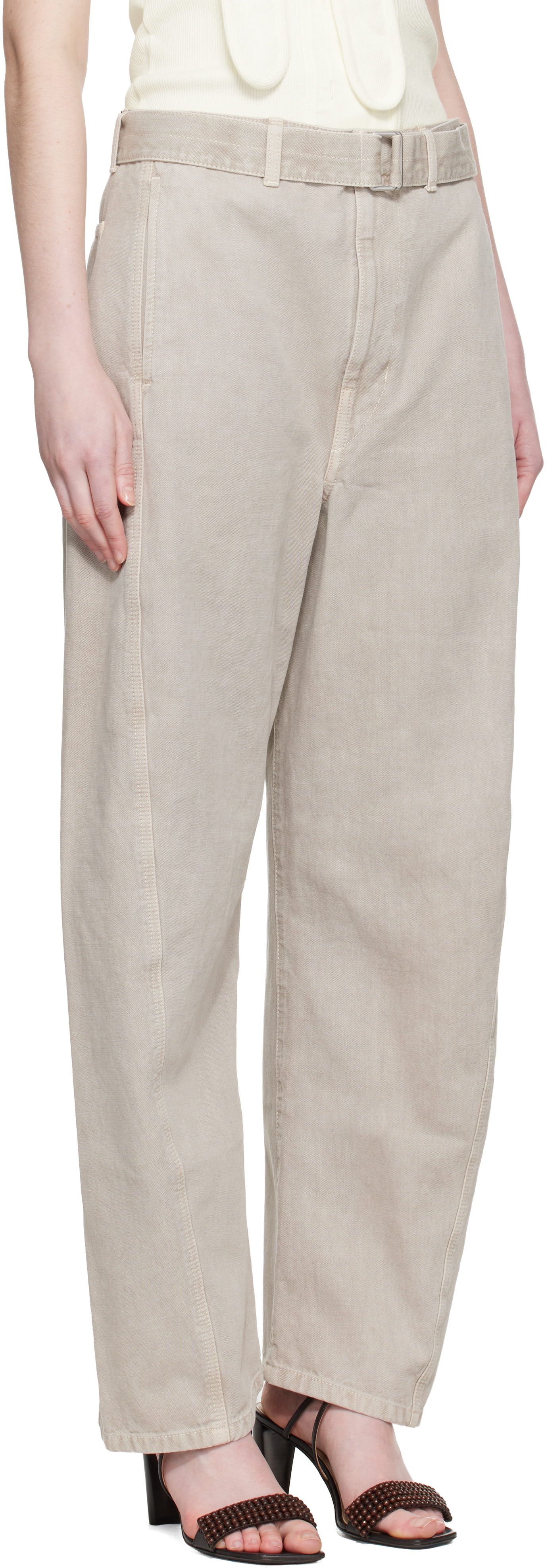 LEMAIRE: Gray Twisted Belted Trousers | SSENSE