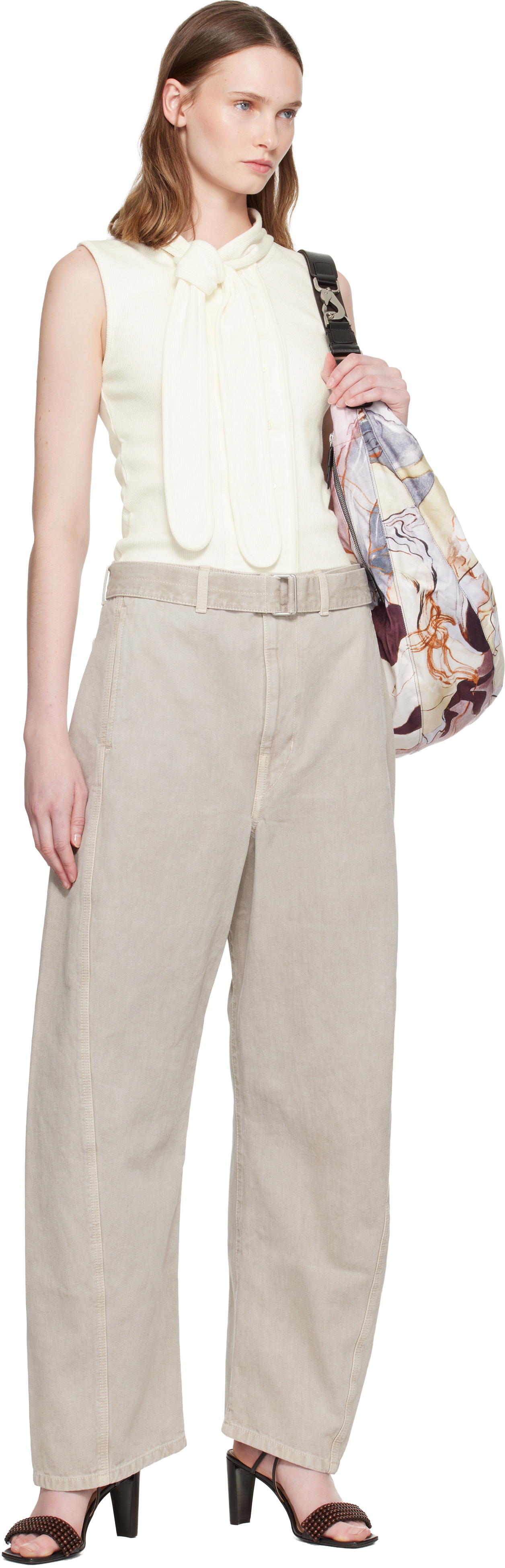 LEMAIRE: Gray Twisted Belted Trousers | SSENSE