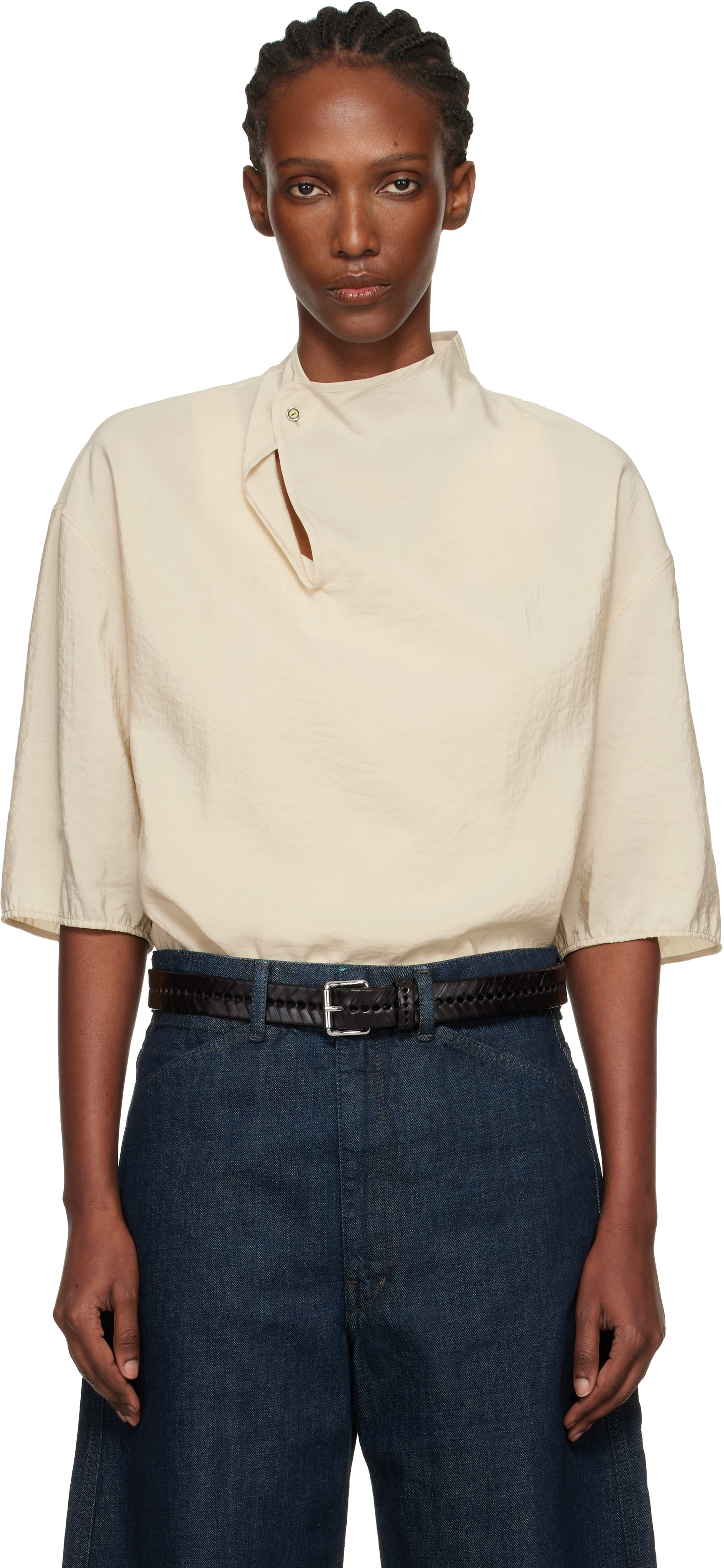 LEMAIRE: Off-White Soft Collar Dry Silk Top | SSENSE