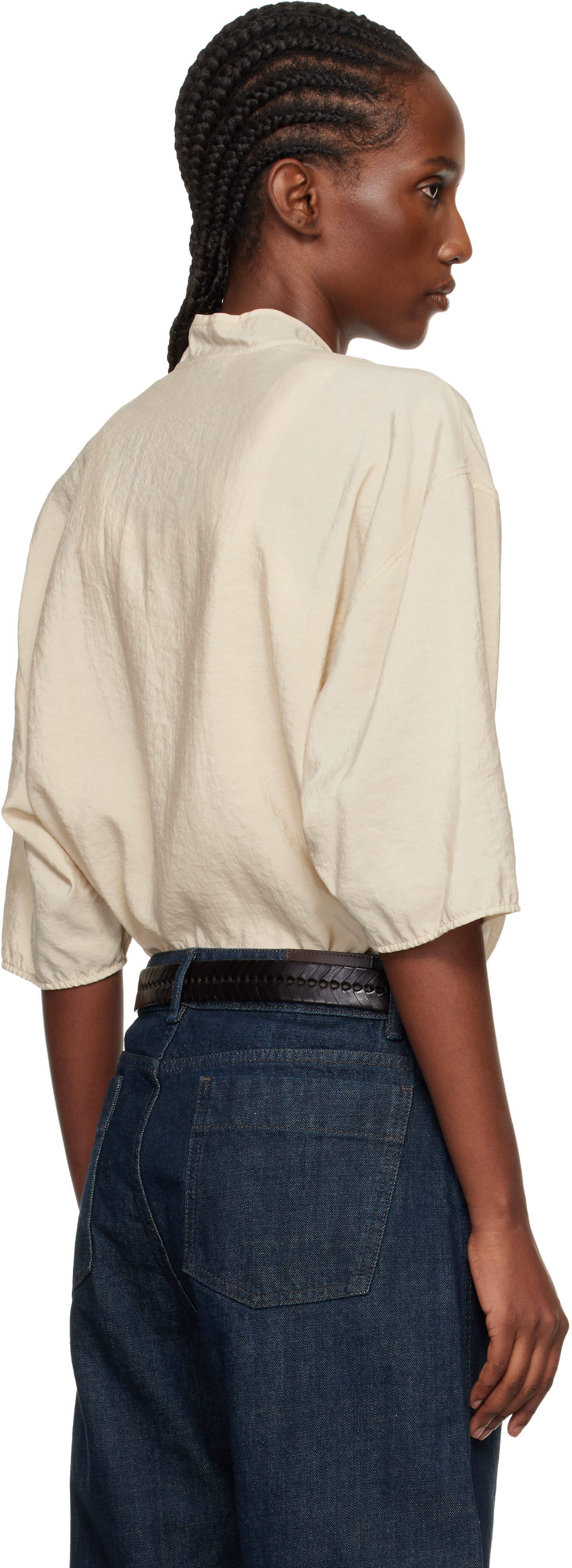 LEMAIRE: Off-White Soft Collar Dry Silk Top | SSENSE