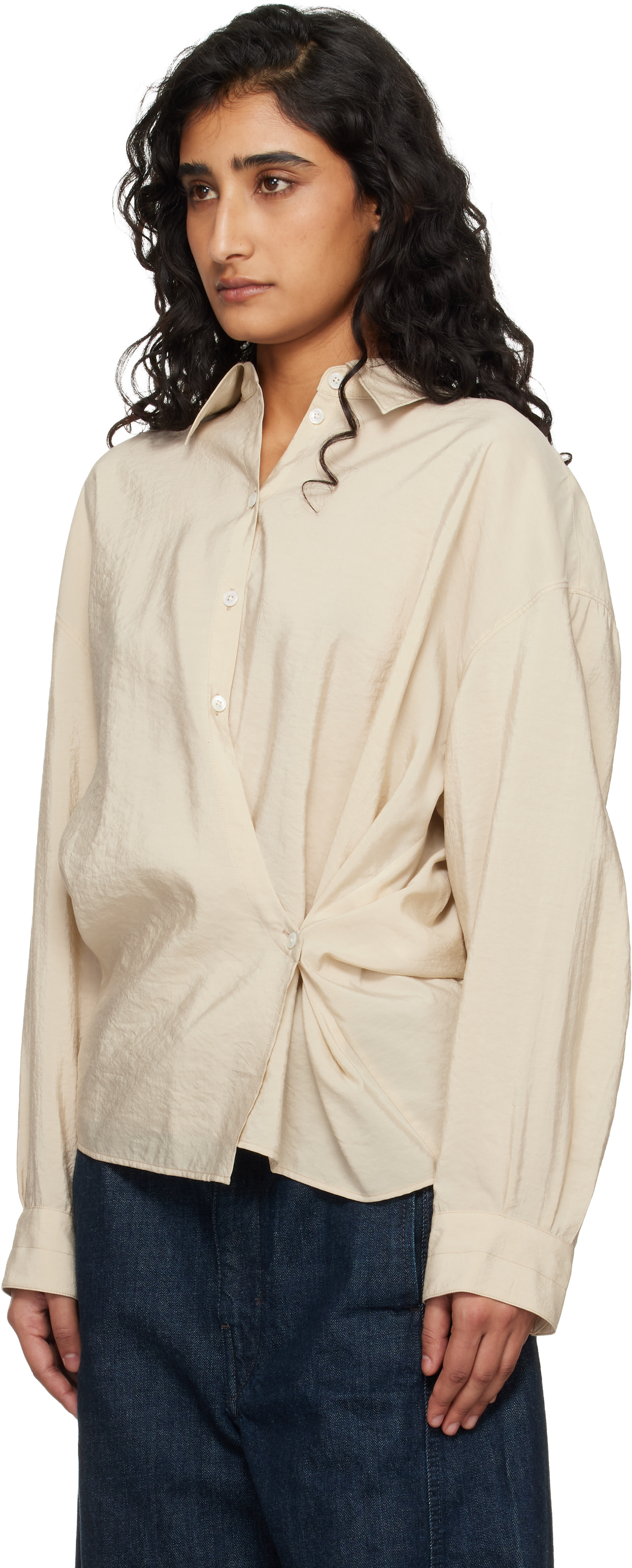 LEMAIRE: Beige Straight Collar Twisted Shirt | SSENSE