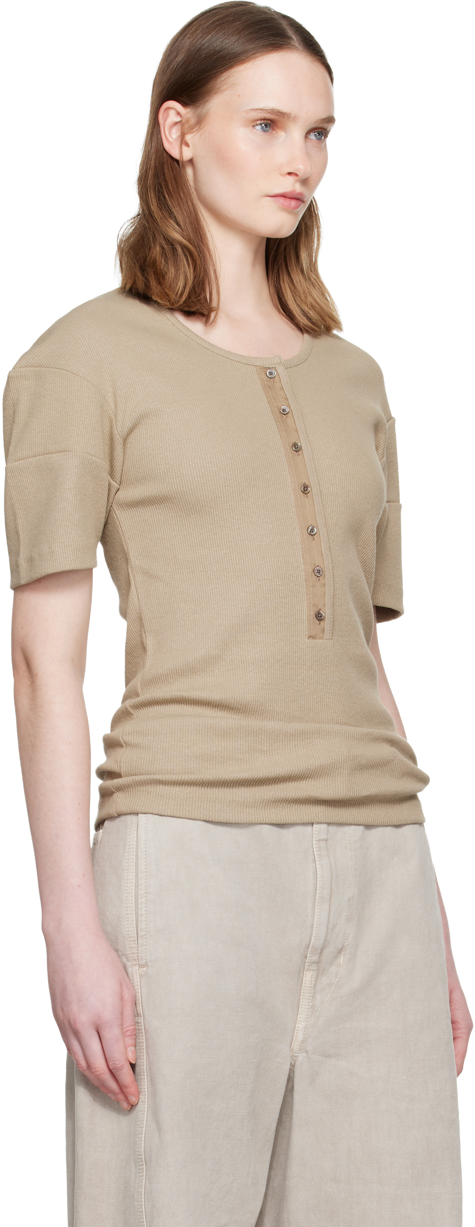 LEMAIRE: Beige Fitted Henley | SSENSE