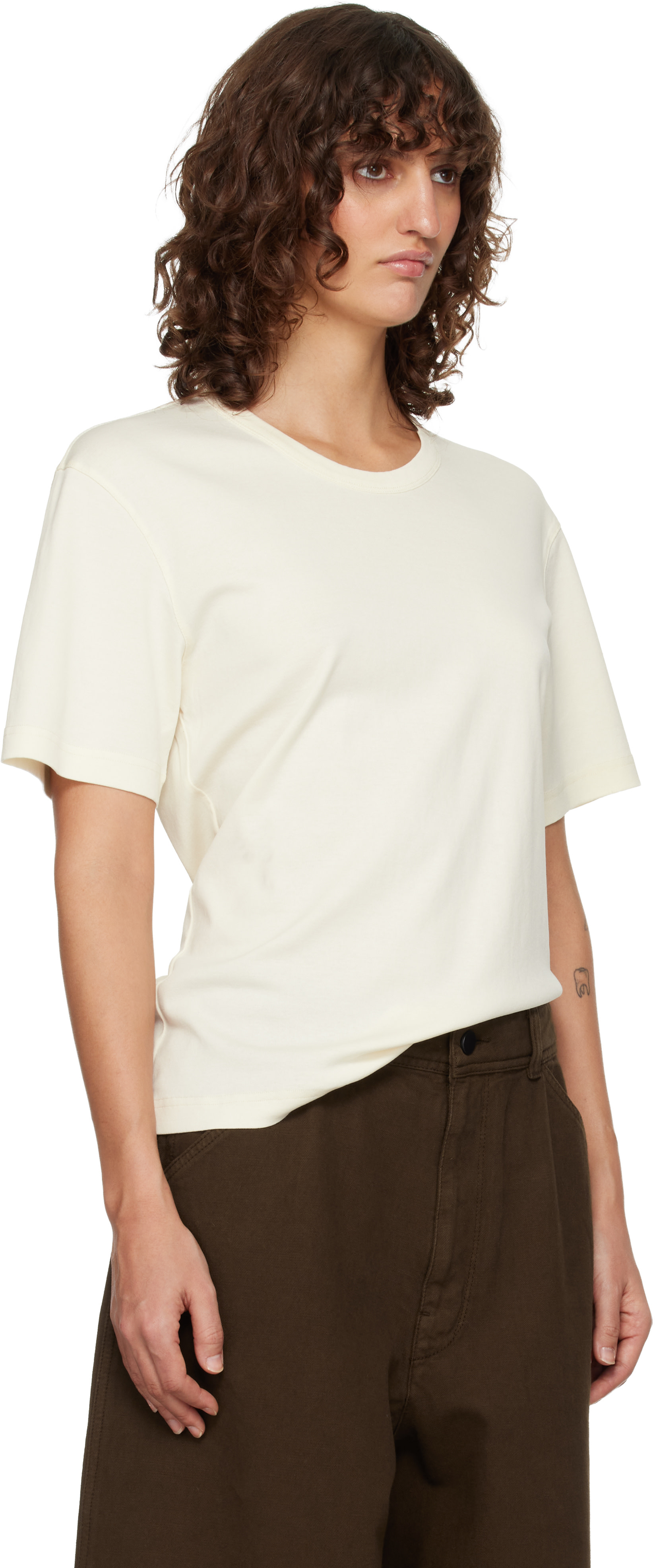 LEMAIRE: Off-White Rib T-shirt | SSENSE