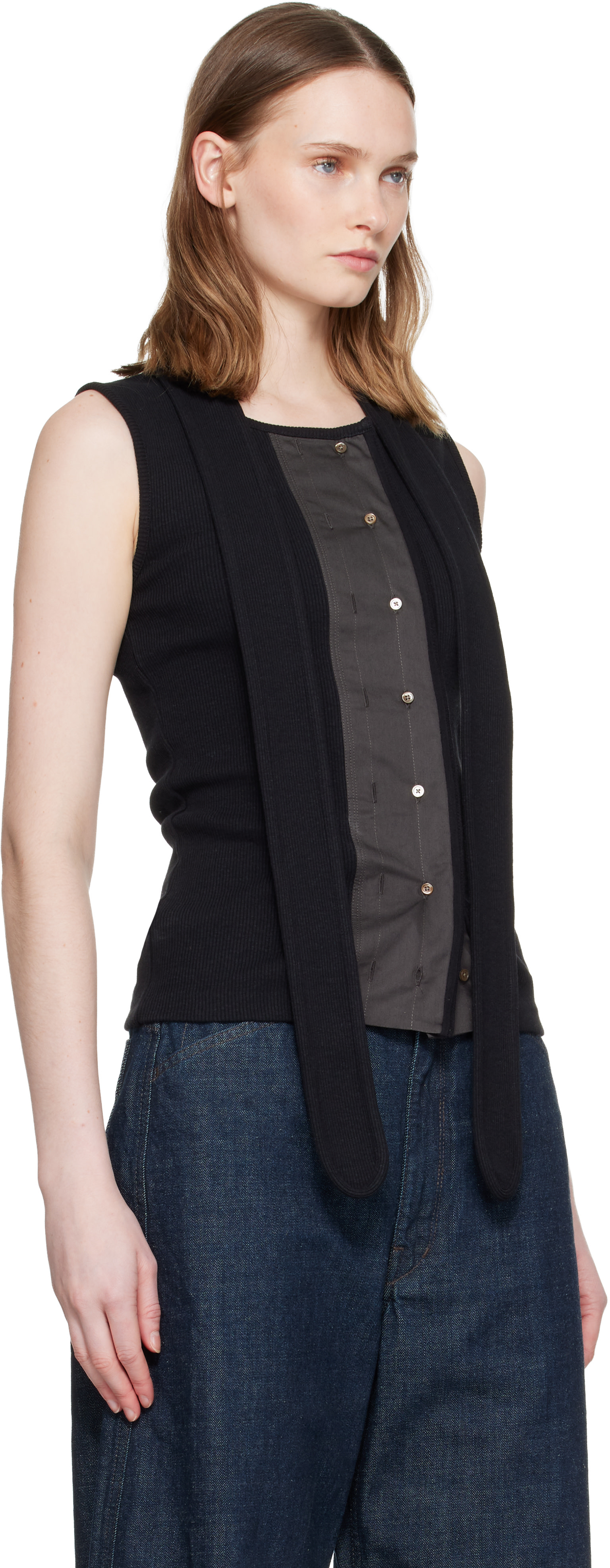 LEMAIRE: Black Asymmetrical Fitted Tank Top | SSENSE