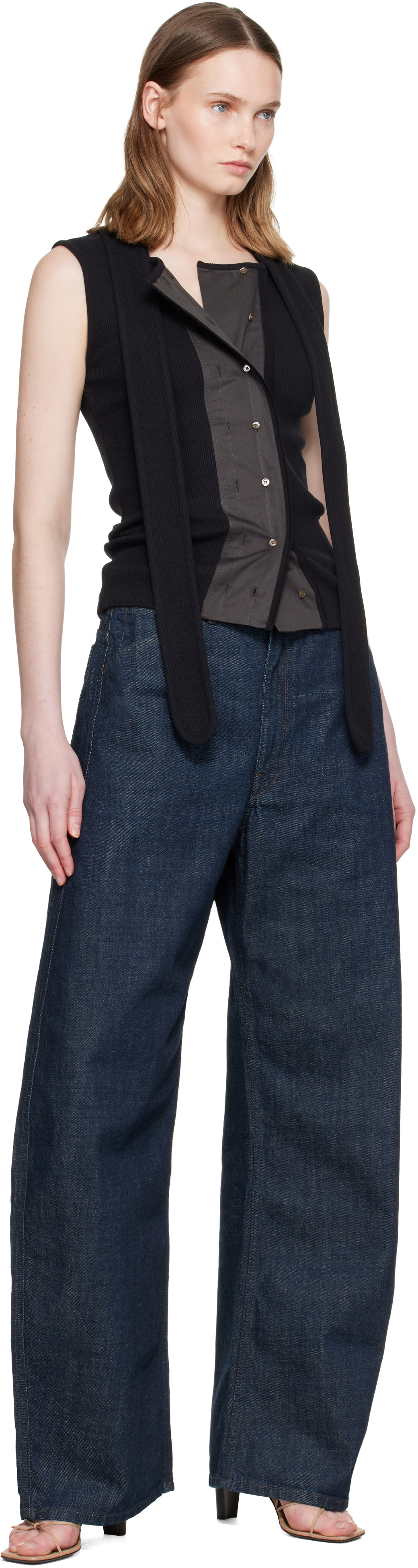 LEMAIRE: Black Asymmetrical Fitted Tank Top | SSENSE