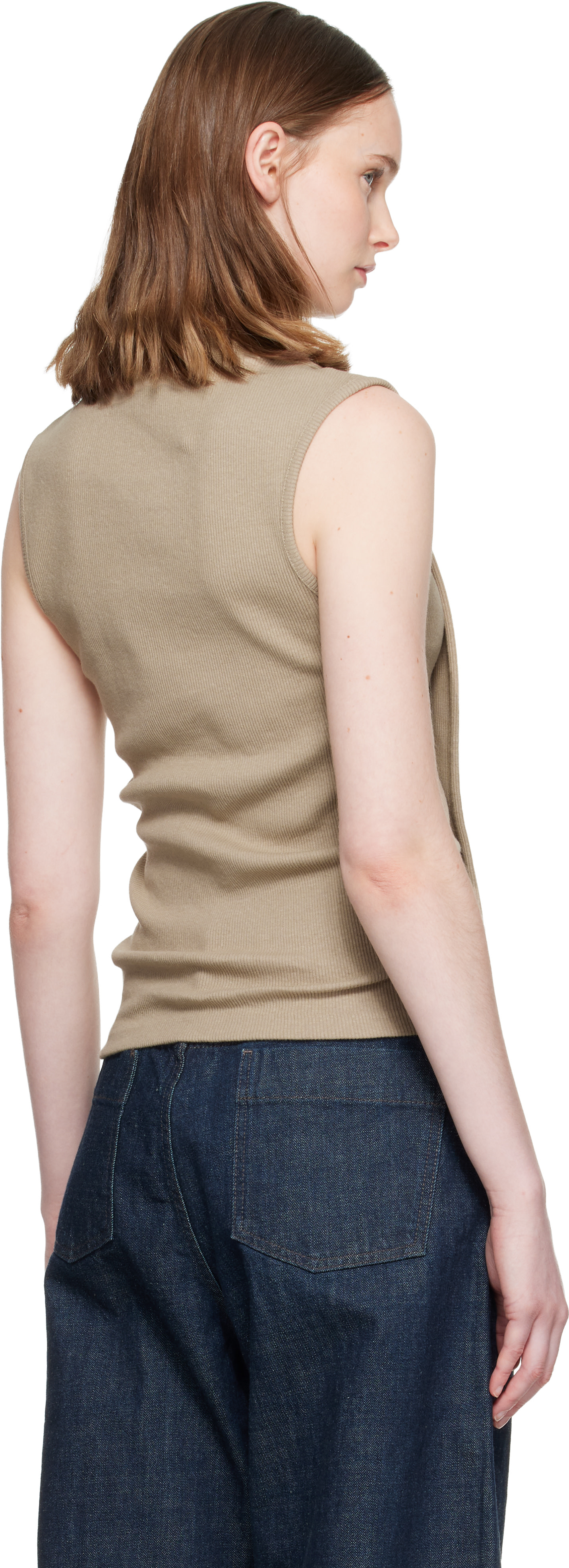 LEMAIRE: Beige Asymmetrical Fitted Tank Top | SSENSE