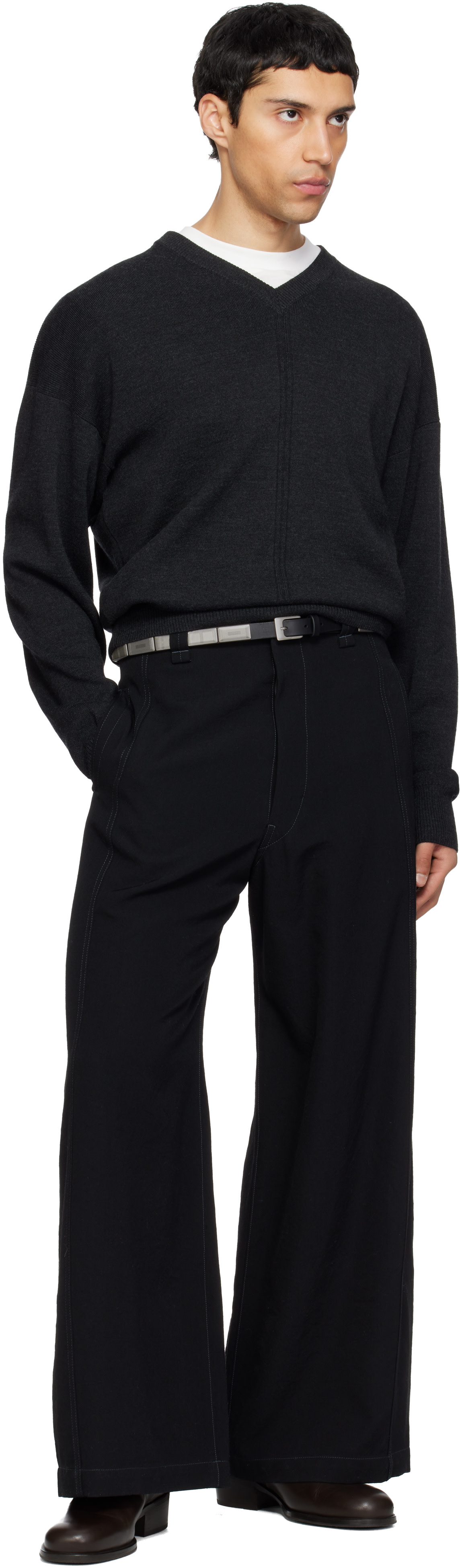 LEMAIRE - Black & Silver Buffalo Studs 20 Belt