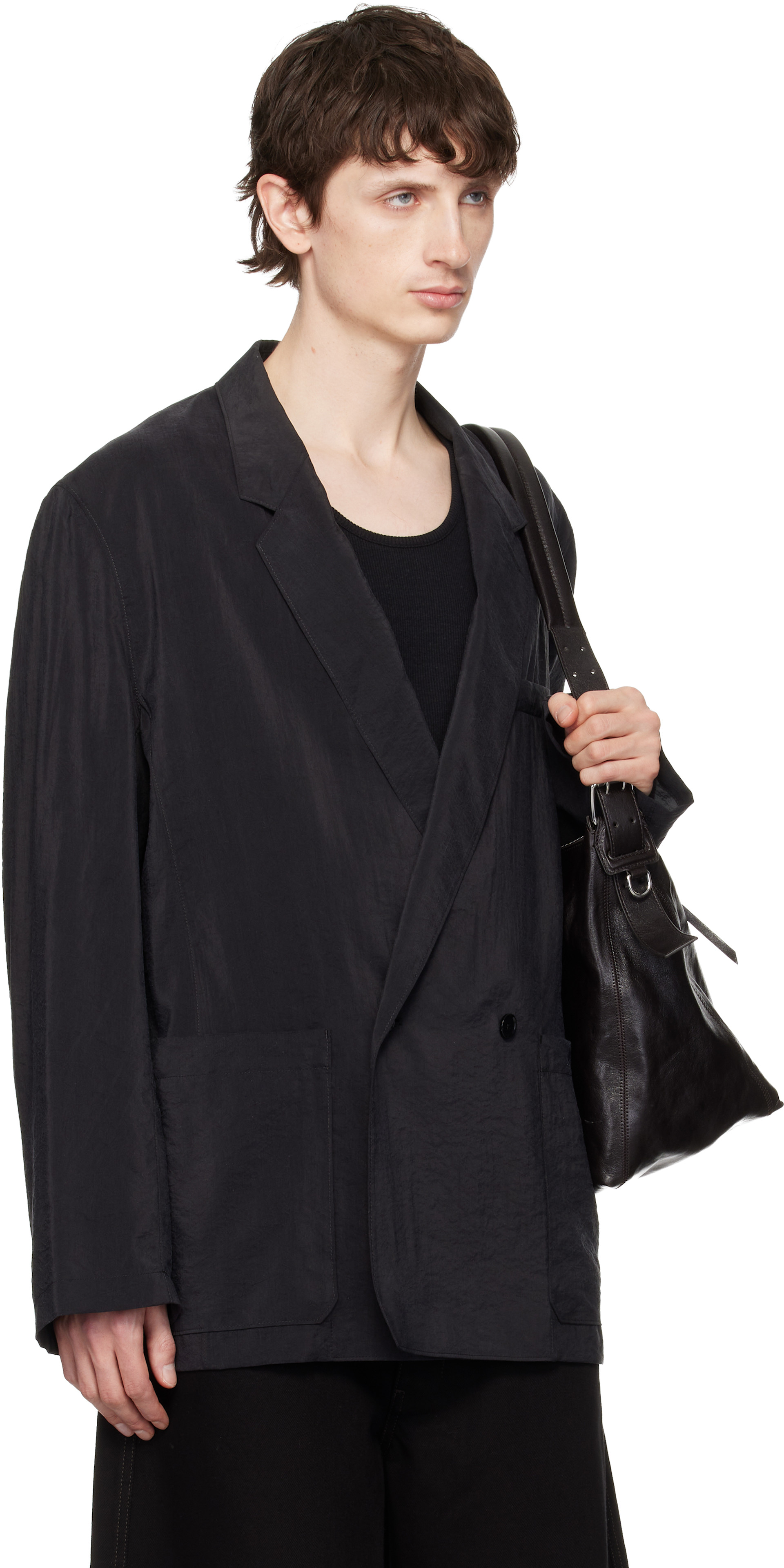 LEMAIRE - Black Soft Double Breasted Dry Silk Blazer