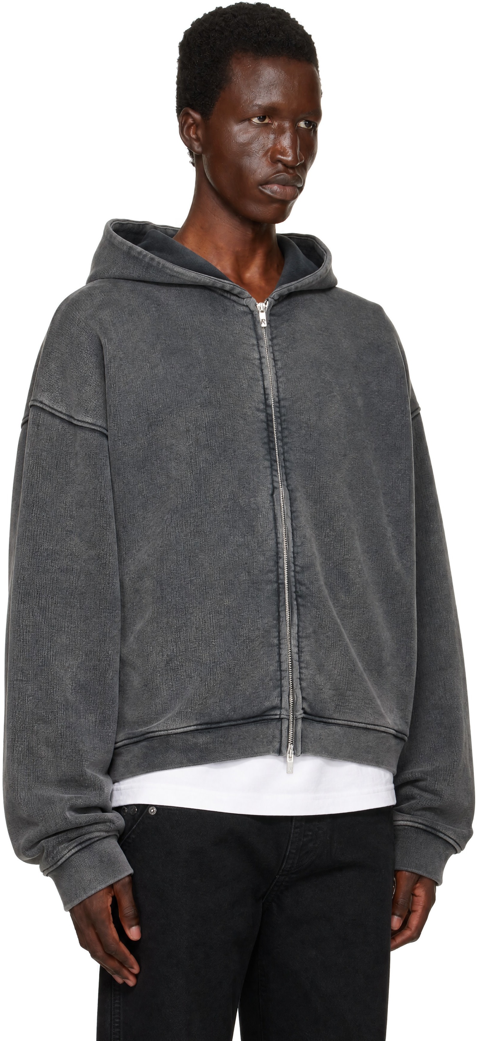 Represent - Pull à capuche droit gris à glissière