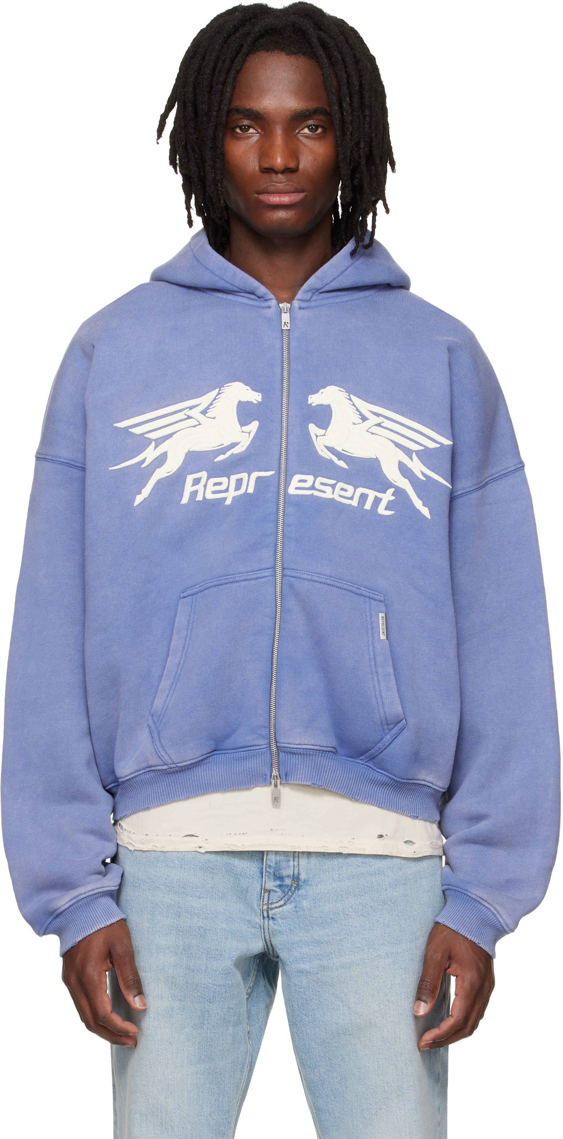 Represent - 블루 집업 후디